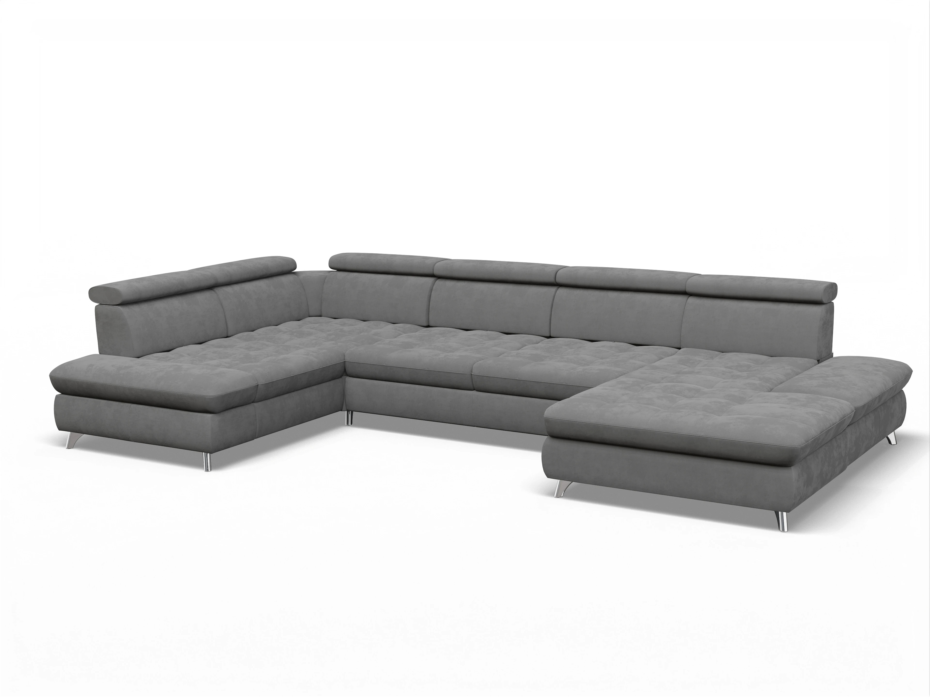 Ansicht des Produktes Memphis Stoff Wohnlandschaft Armlehne links Abschluss offen rechts in Stoff Grau
