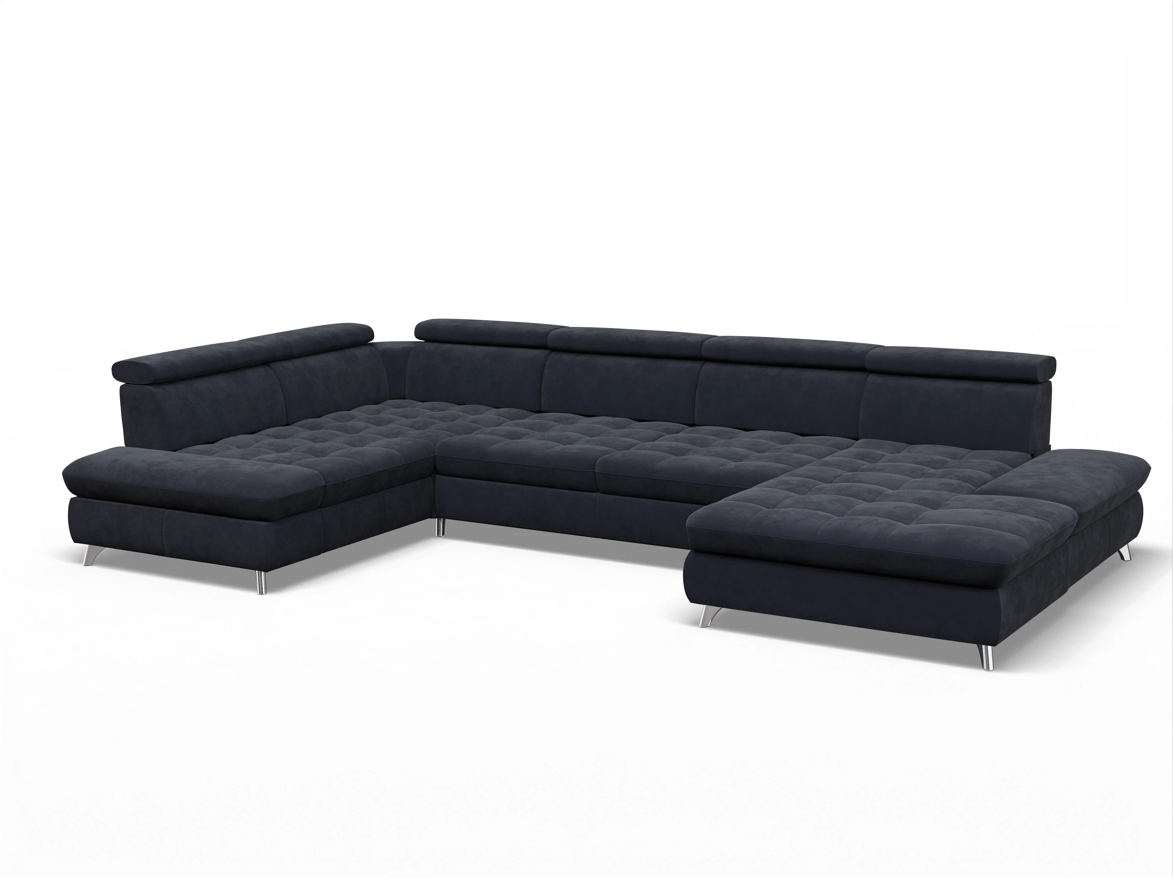 Ansicht des Produktes Memphis Stoff Wohnlandschaft Armlehne links Abschluss offen rechts in Stoff Blau