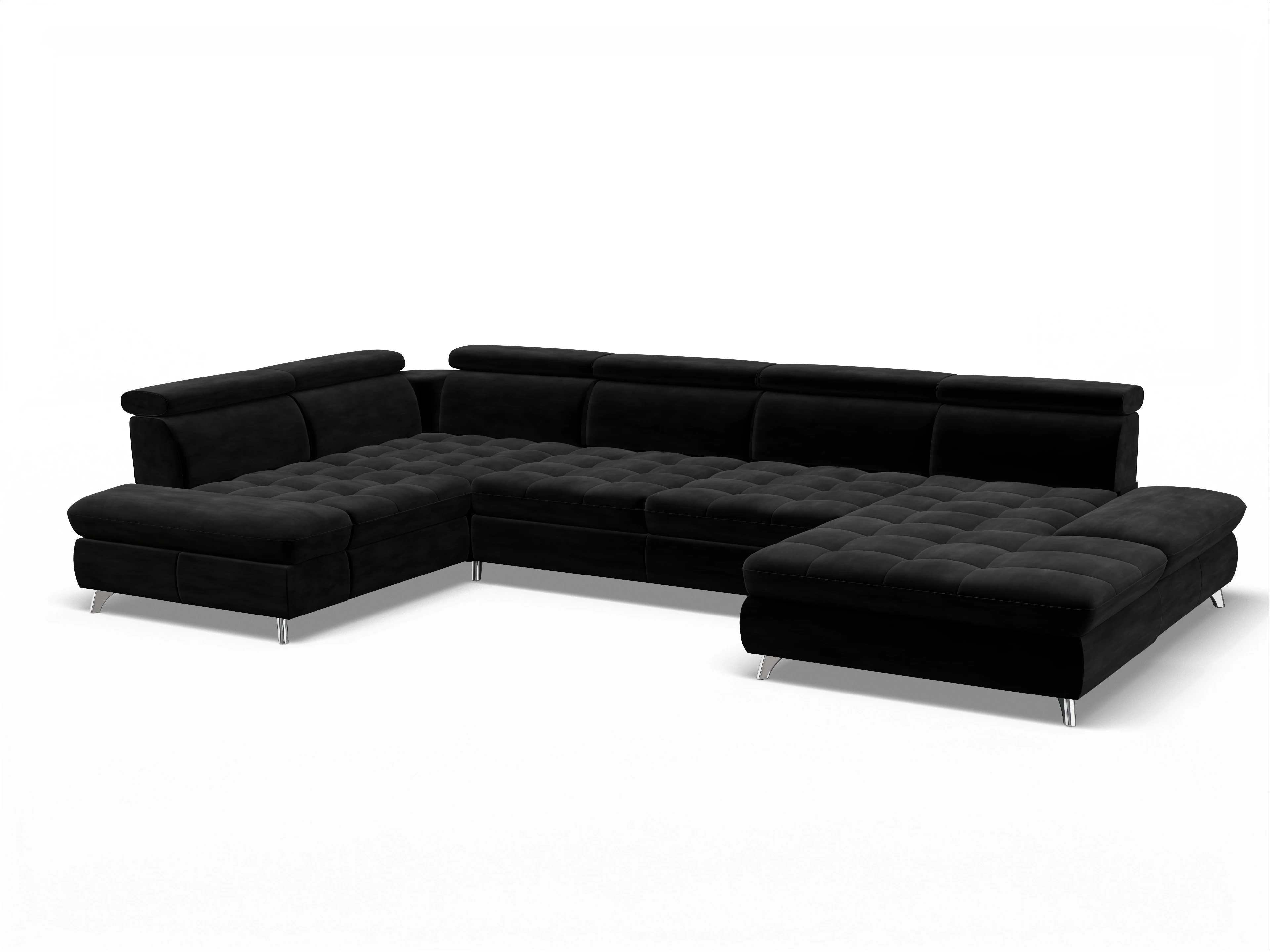 Ansicht des Produktes Memphis Stoff Wohnlandschaft Armlehne links Abschluss offen rechts in Stoff Schwarz