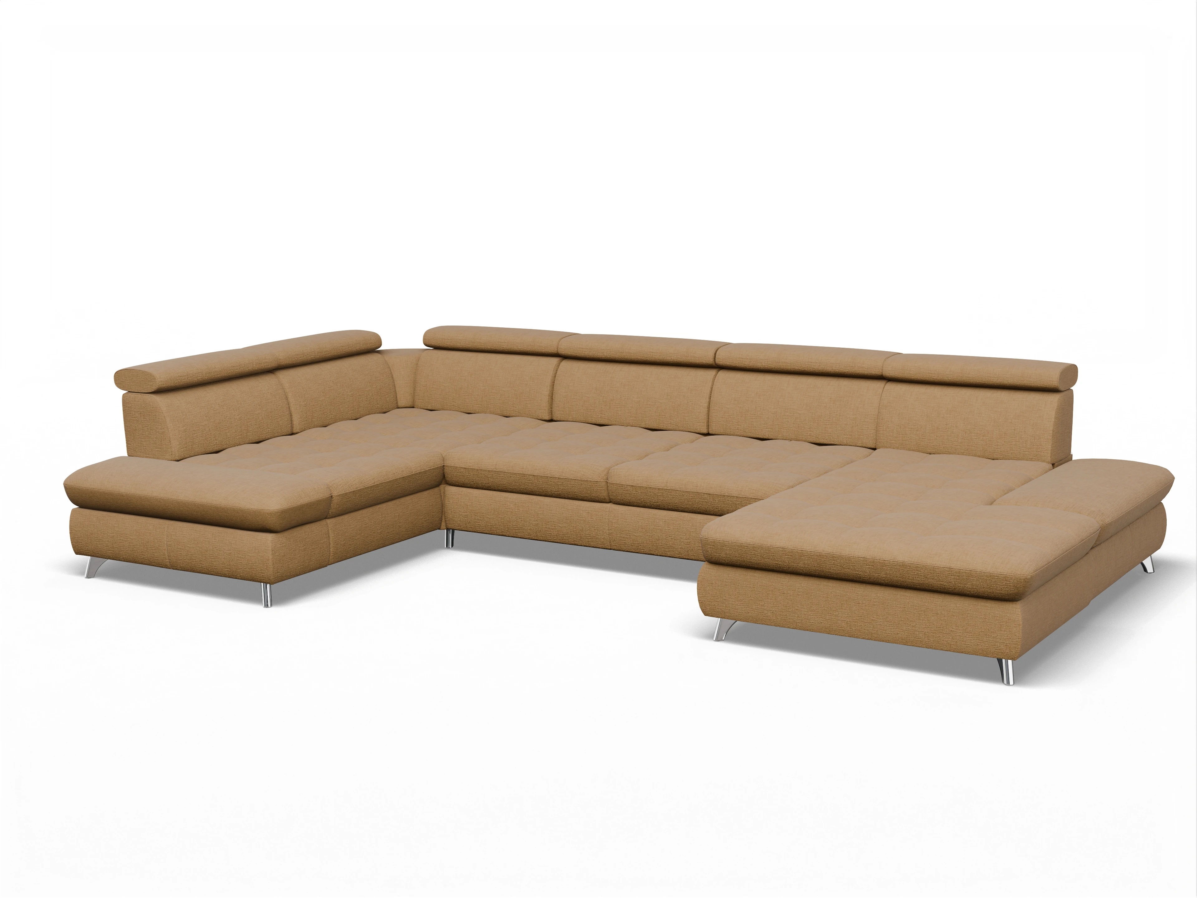 Ansicht des Produktes Memphis Stoff Wohnlandschaft Armlehne links Abschluss offen rechts in Stoff Orange