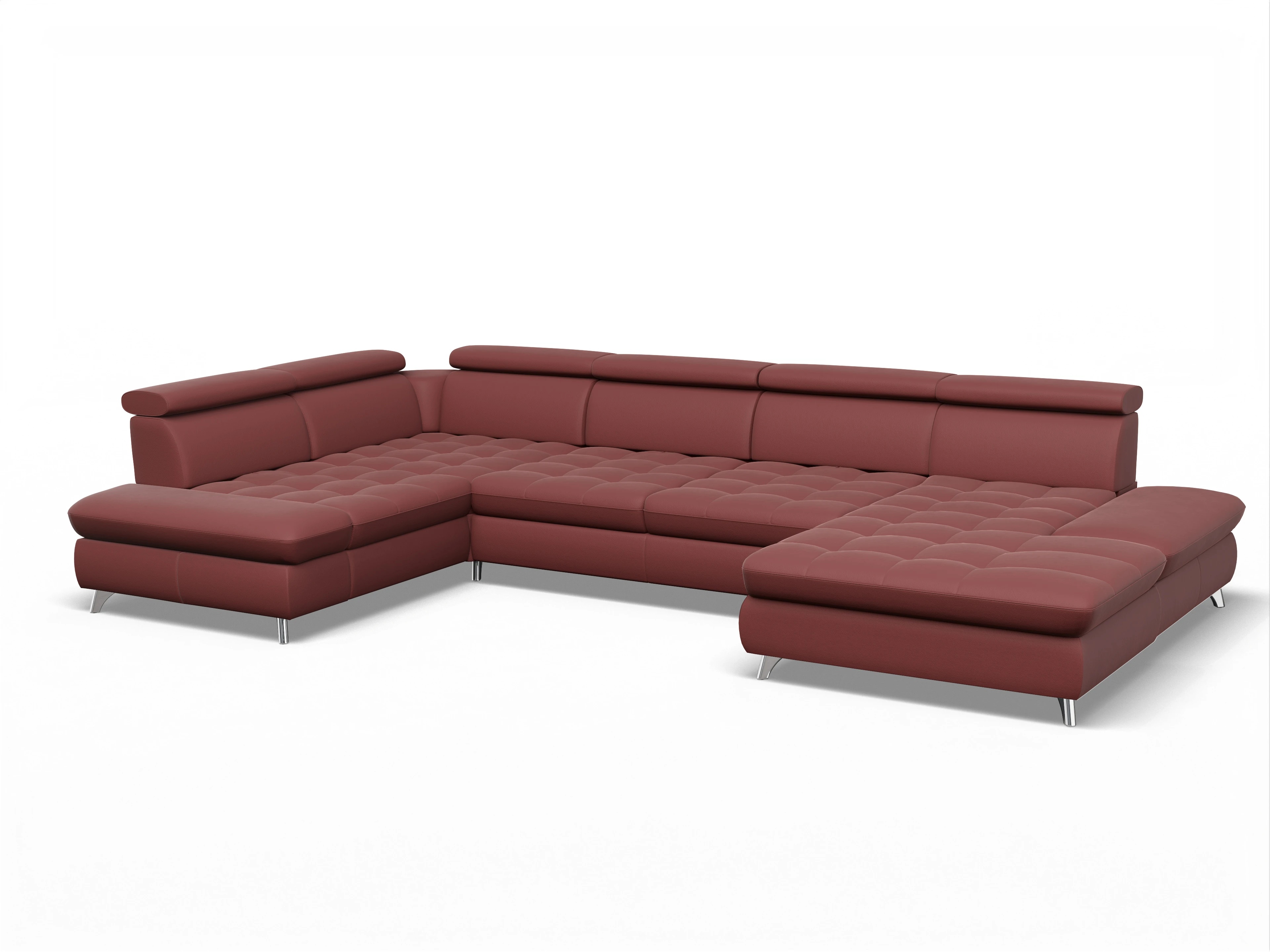 Ansicht des Produktes Memphis Stoff Wohnlandschaft Armlehne links Abschluss offen rechts in Leder Rot