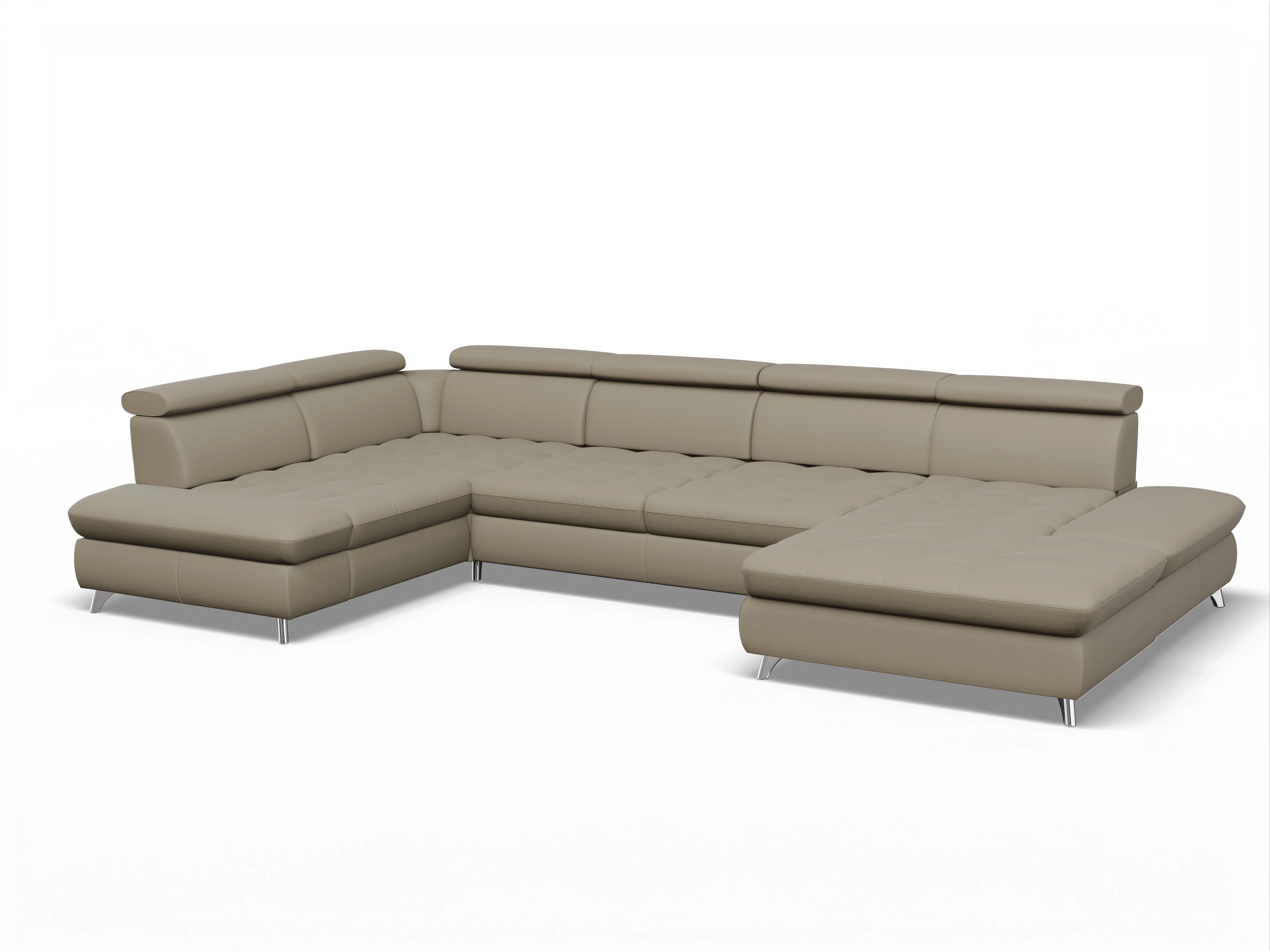 Ansicht des Produktes Memphis Stoff Wohnlandschaft Armlehne links Abschluss offen rechts in Leder Braun
