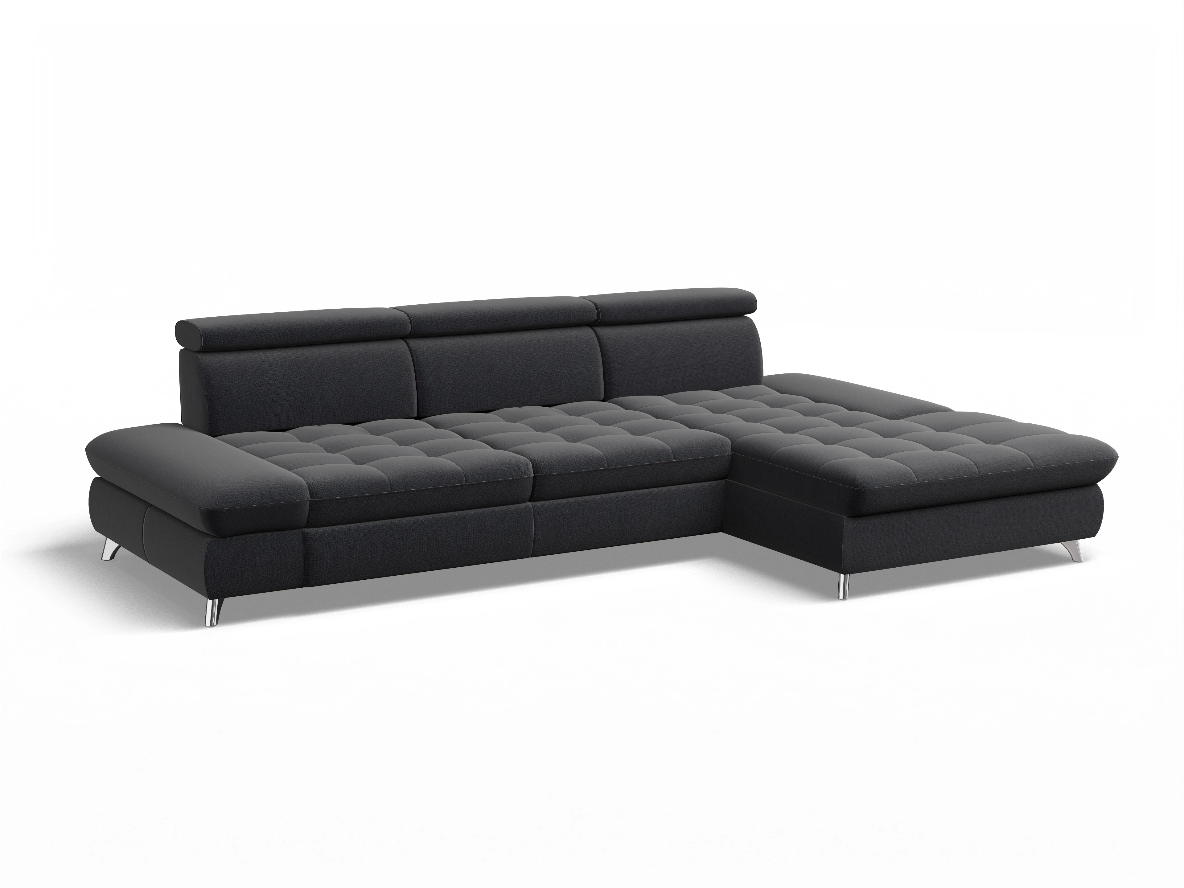 Ansicht des Produktes Memphis Stoff Ecksofa rechts Abschluss offen in Stoff Blau