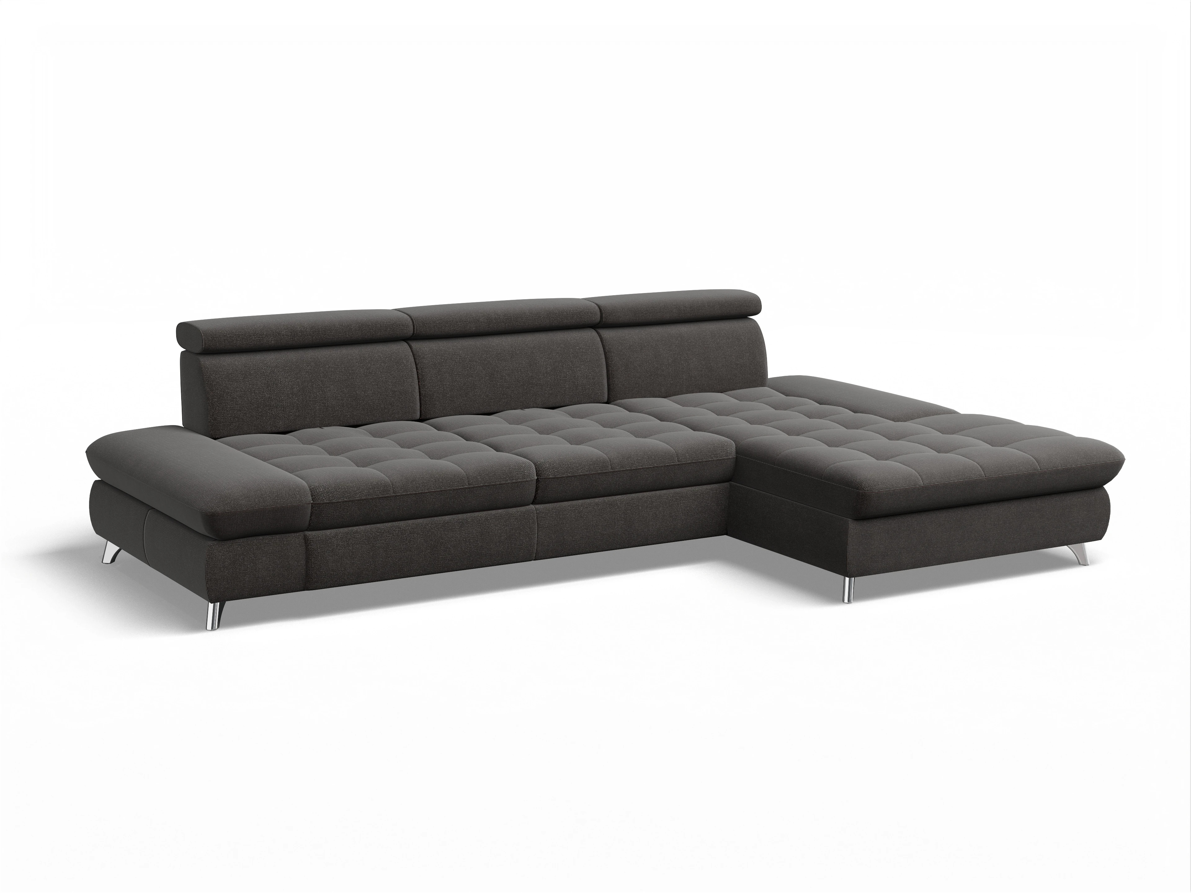 Ansicht des Produktes Memphis Stoff Ecksofa rechts Abschluss offen in Stoff Grau