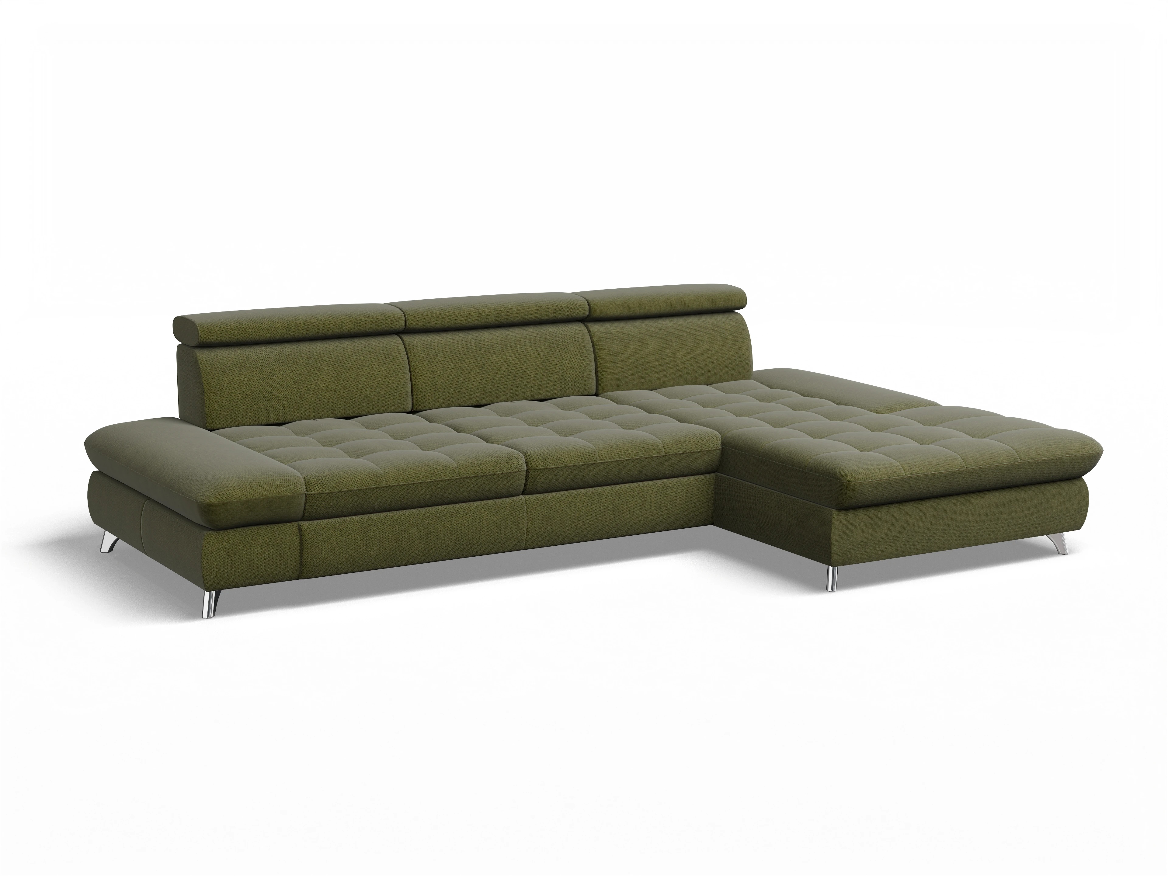 Ansicht des Produktes Memphis Stoff Ecksofa rechts Abschluss offen in Stoff Grün