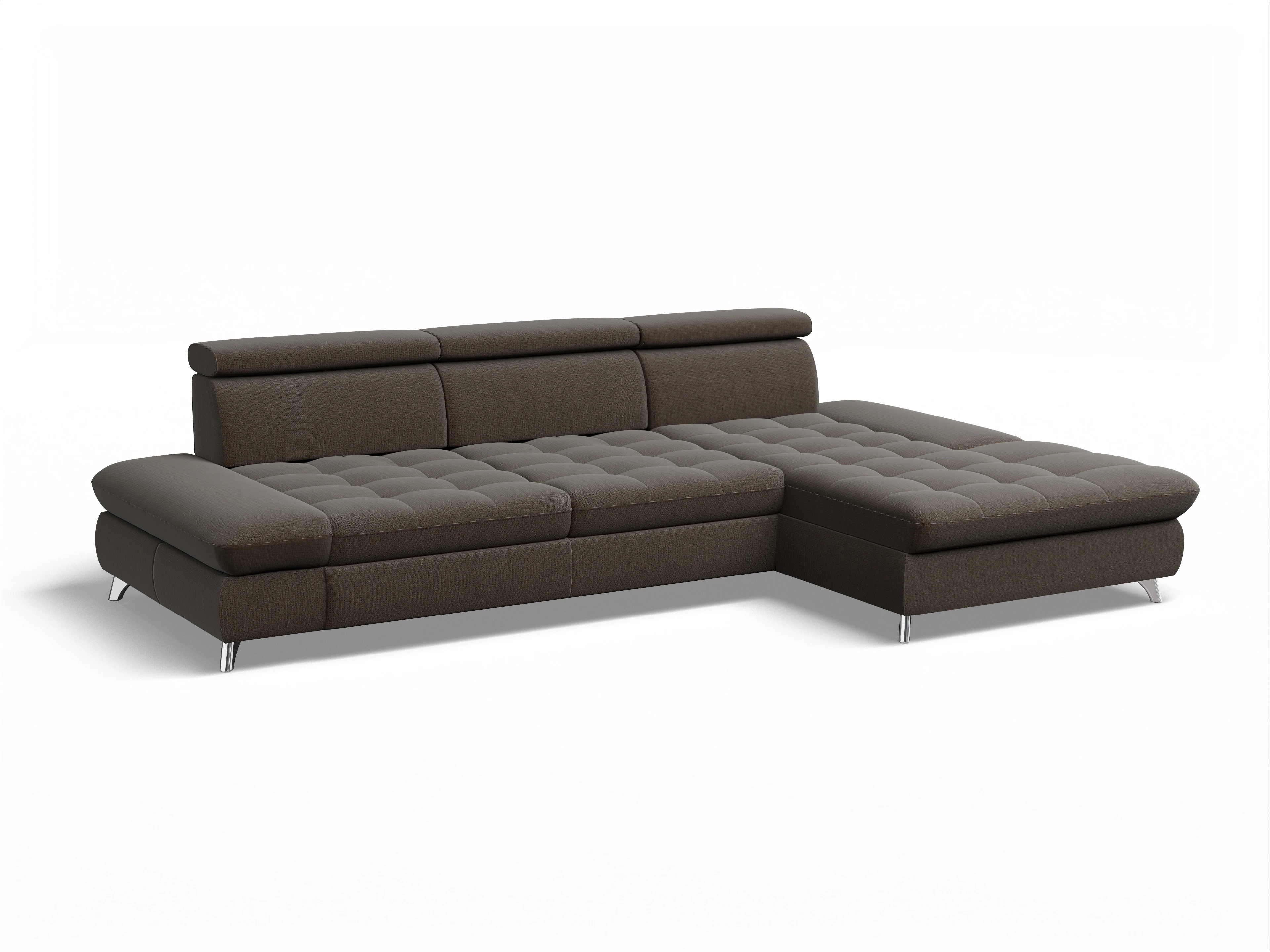 Ansicht des Produktes Memphis Stoff Ecksofa rechts Abschluss offen in Stoff Braun