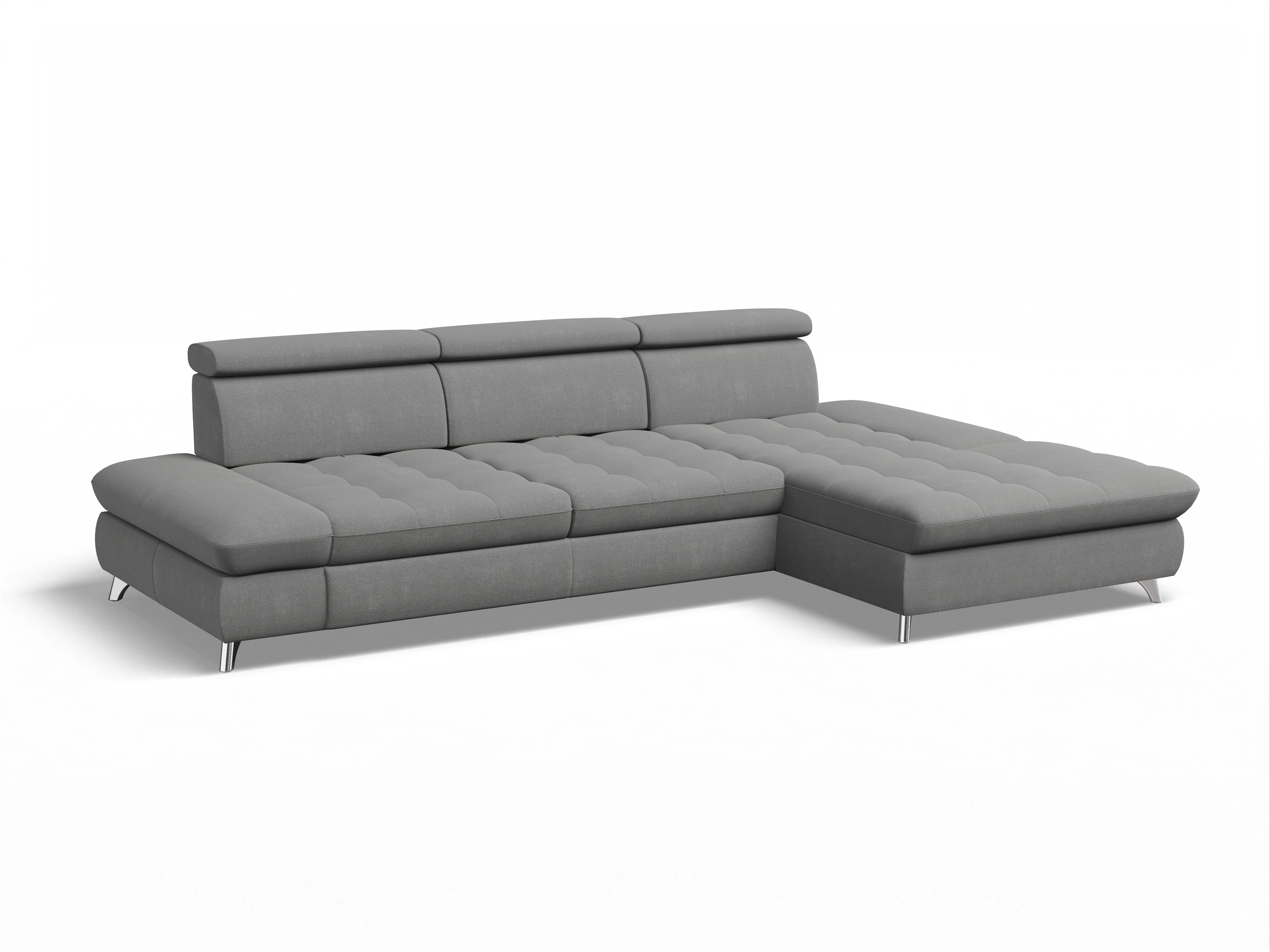 Ansicht des Produktes Memphis Stoff Ecksofa rechts Abschluss offen in Stoff Grau