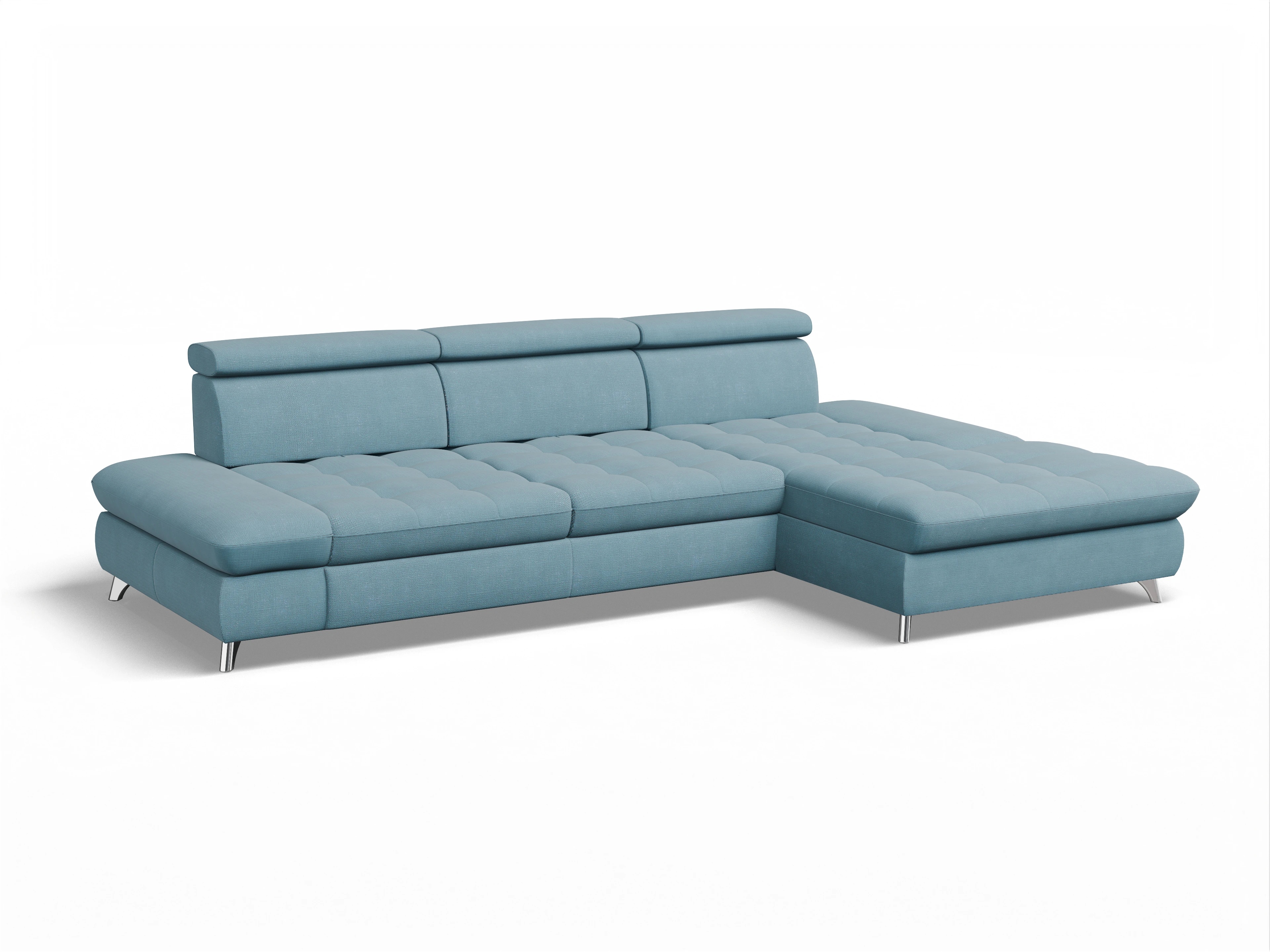 Ansicht des Produktes Memphis Stoff Ecksofa rechts Abschluss offen in Stoff Blau