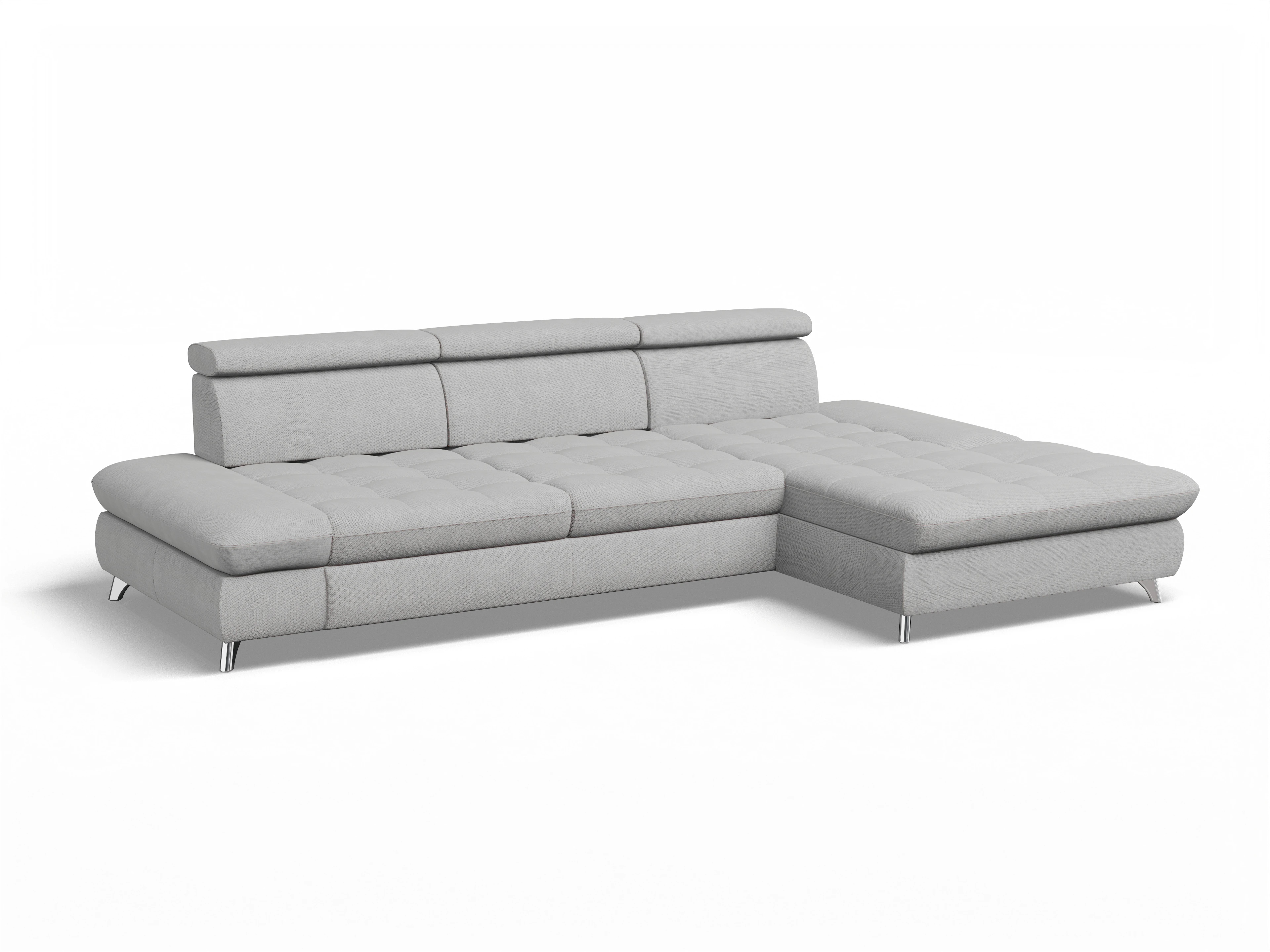 Ansicht des Produktes Memphis Stoff Ecksofa rechts Abschluss offen in Stoff Grau