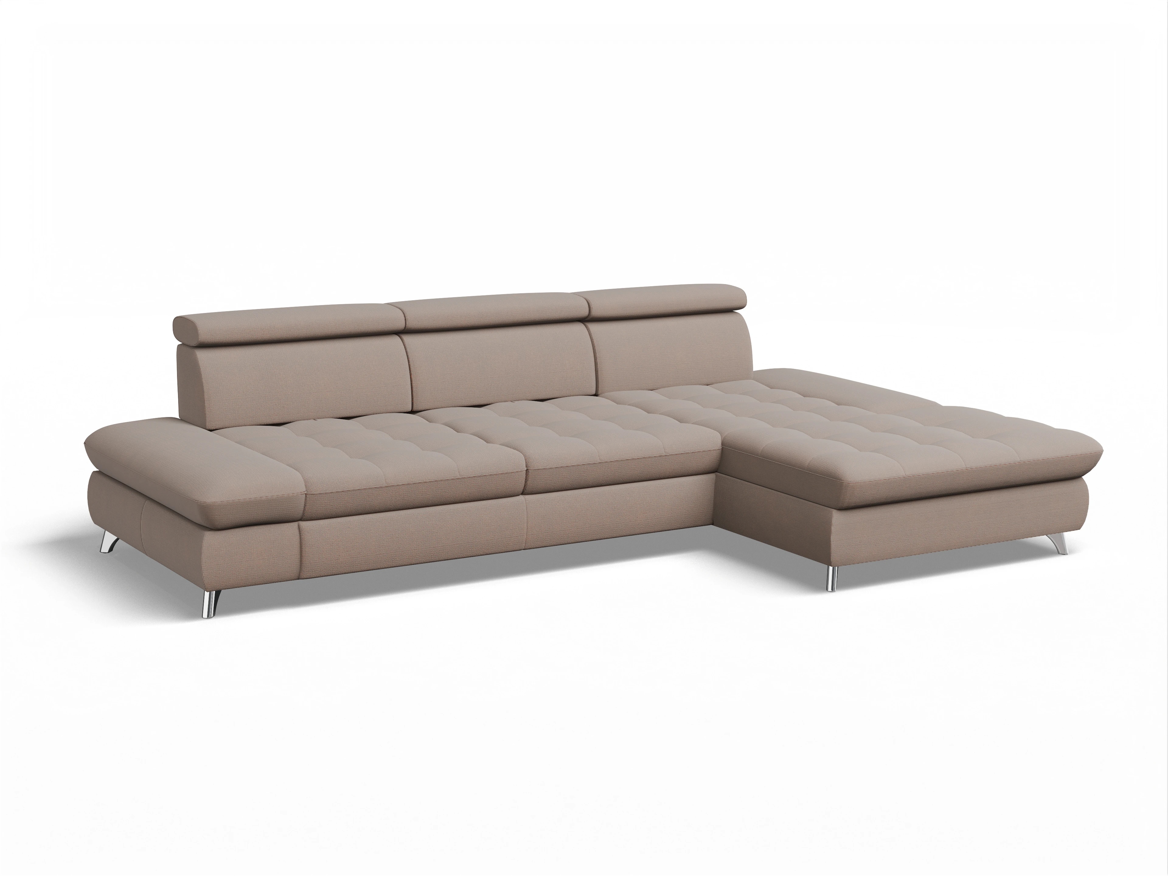 Ansicht des Produktes Memphis Stoff Ecksofa rechts Abschluss offen in Stoff Braun