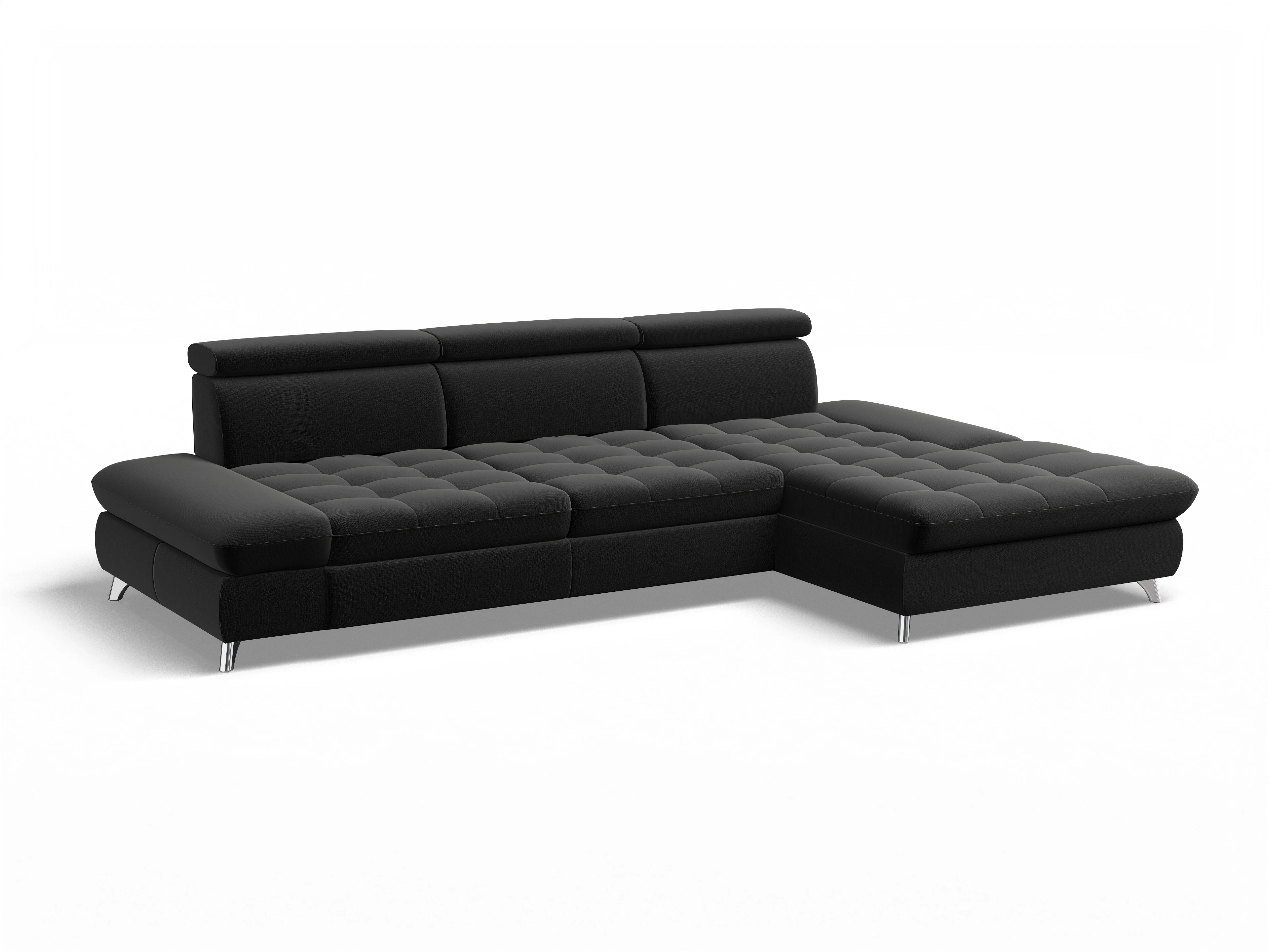 Ansicht des Produktes Memphis Stoff Ecksofa rechts Abschluss offen in Stoff Schwarz