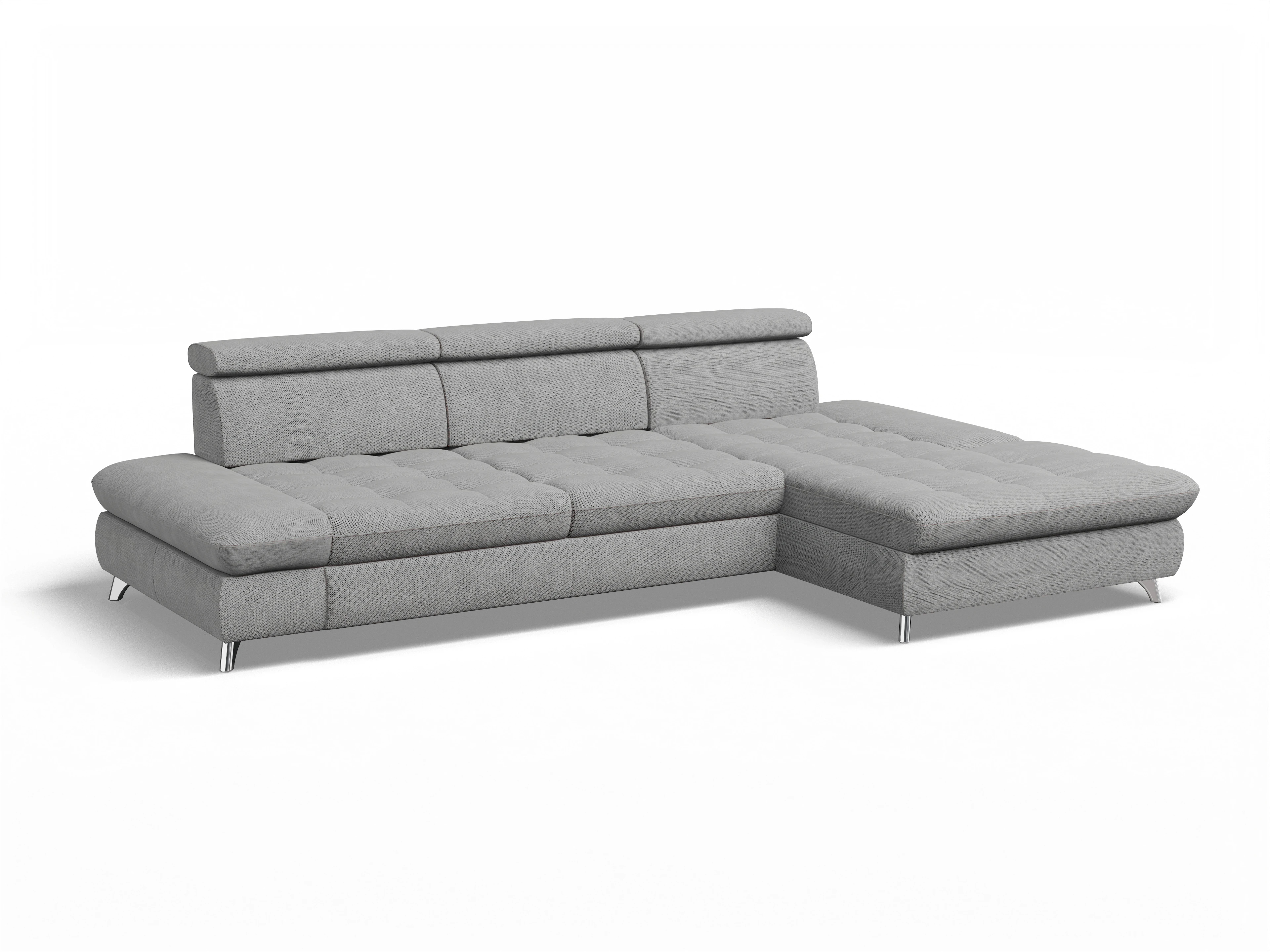 Ansicht des Produktes Memphis Stoff Ecksofa rechts Abschluss offen in Stoff Grau