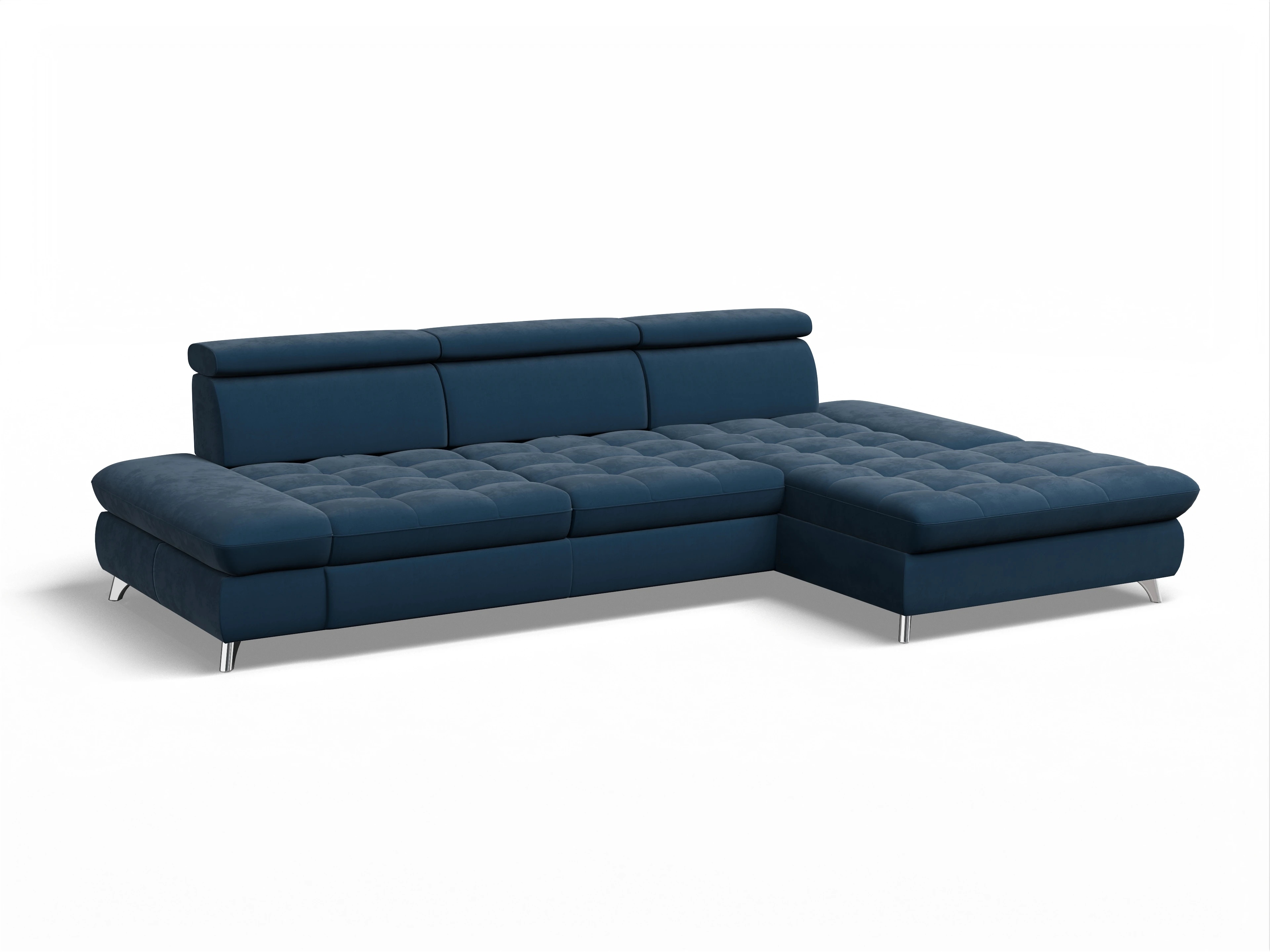 Ansicht des Produktes Memphis Stoff Ecksofa rechts Abschluss offen in Stoff Blau