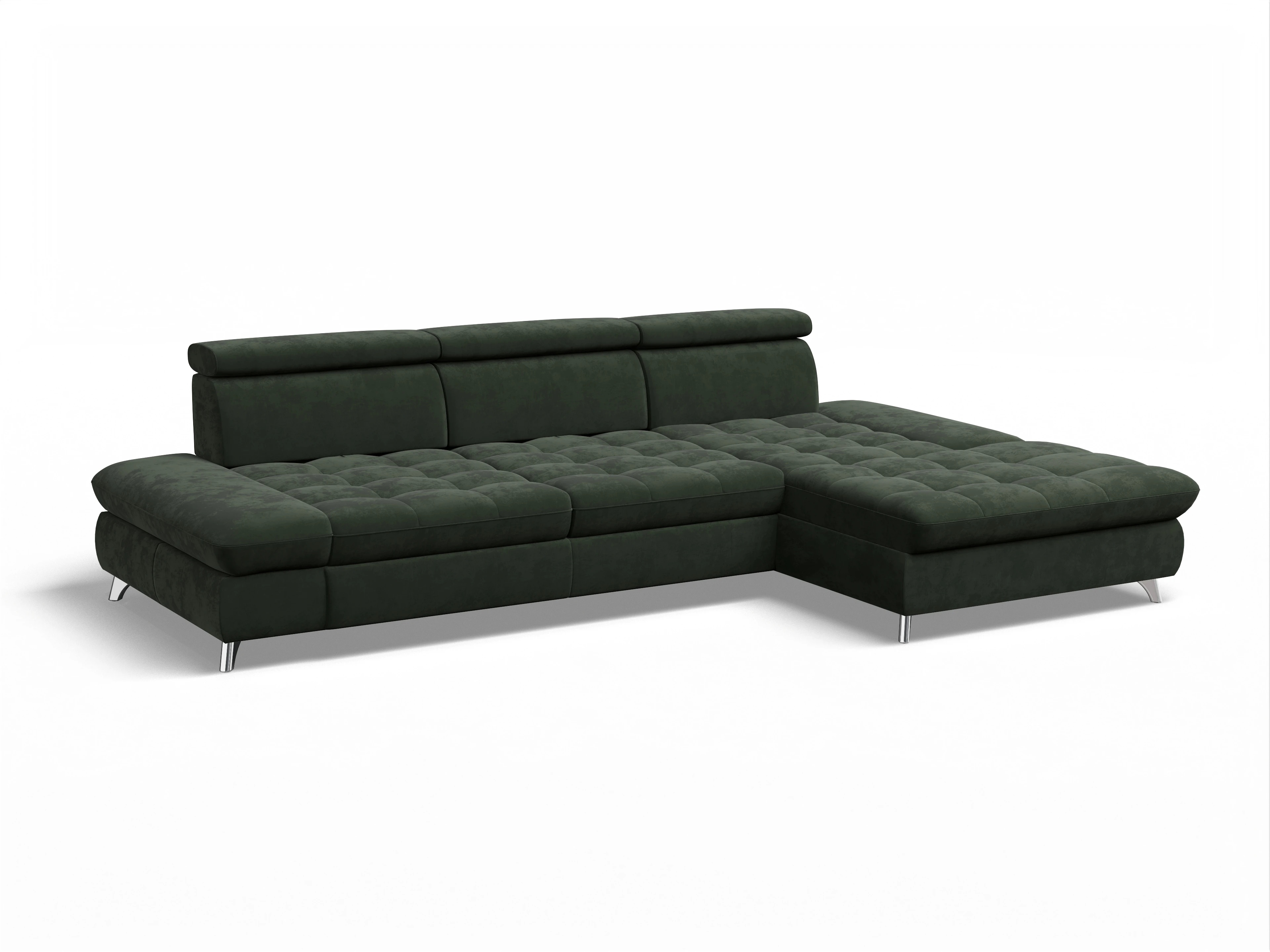 Ansicht des Produktes Memphis Stoff Ecksofa rechts Abschluss offen in Stoff Grün
