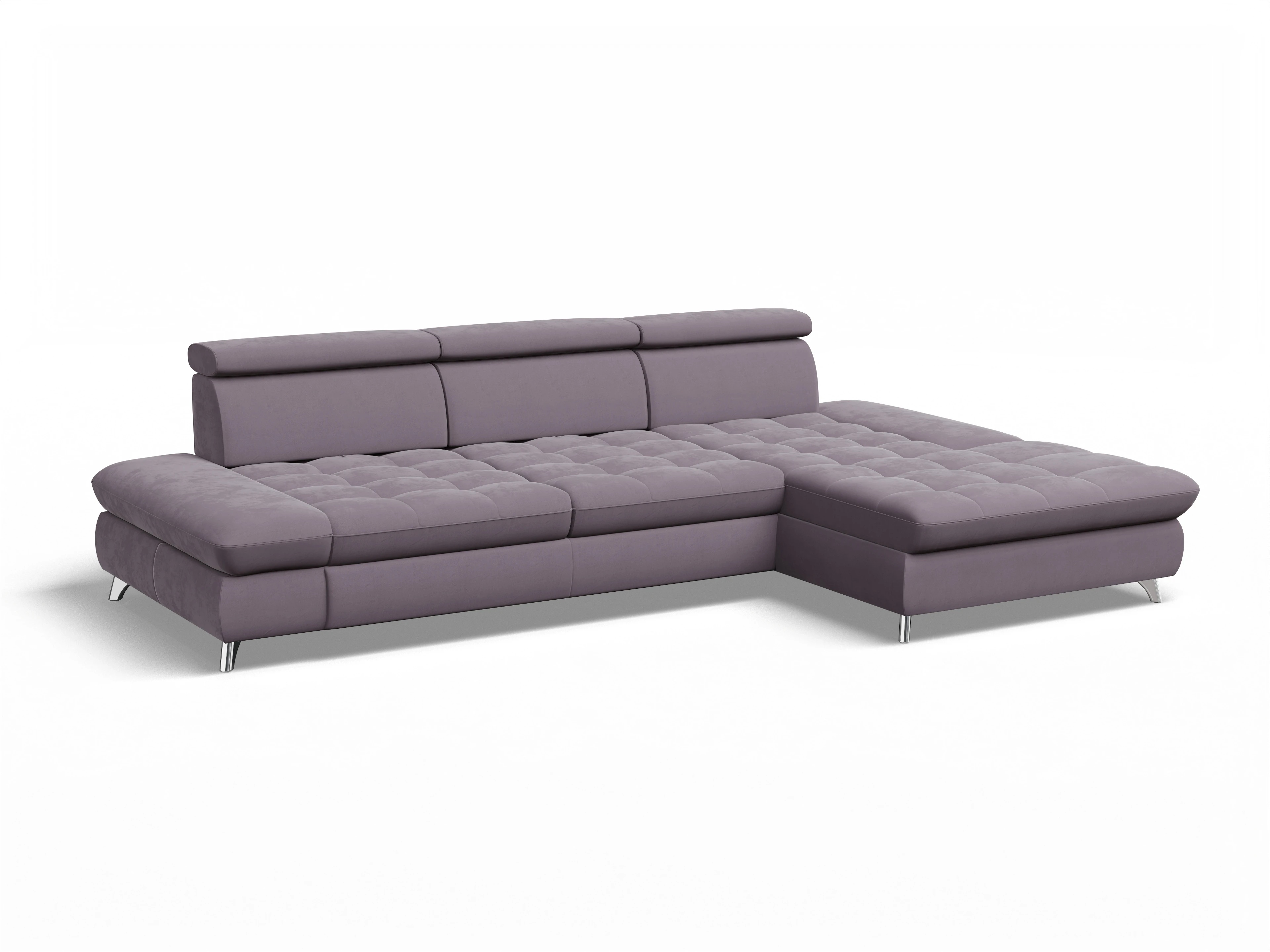 Ansicht des Produktes Memphis Stoff Ecksofa rechts Abschluss offen in Stoff Lila
