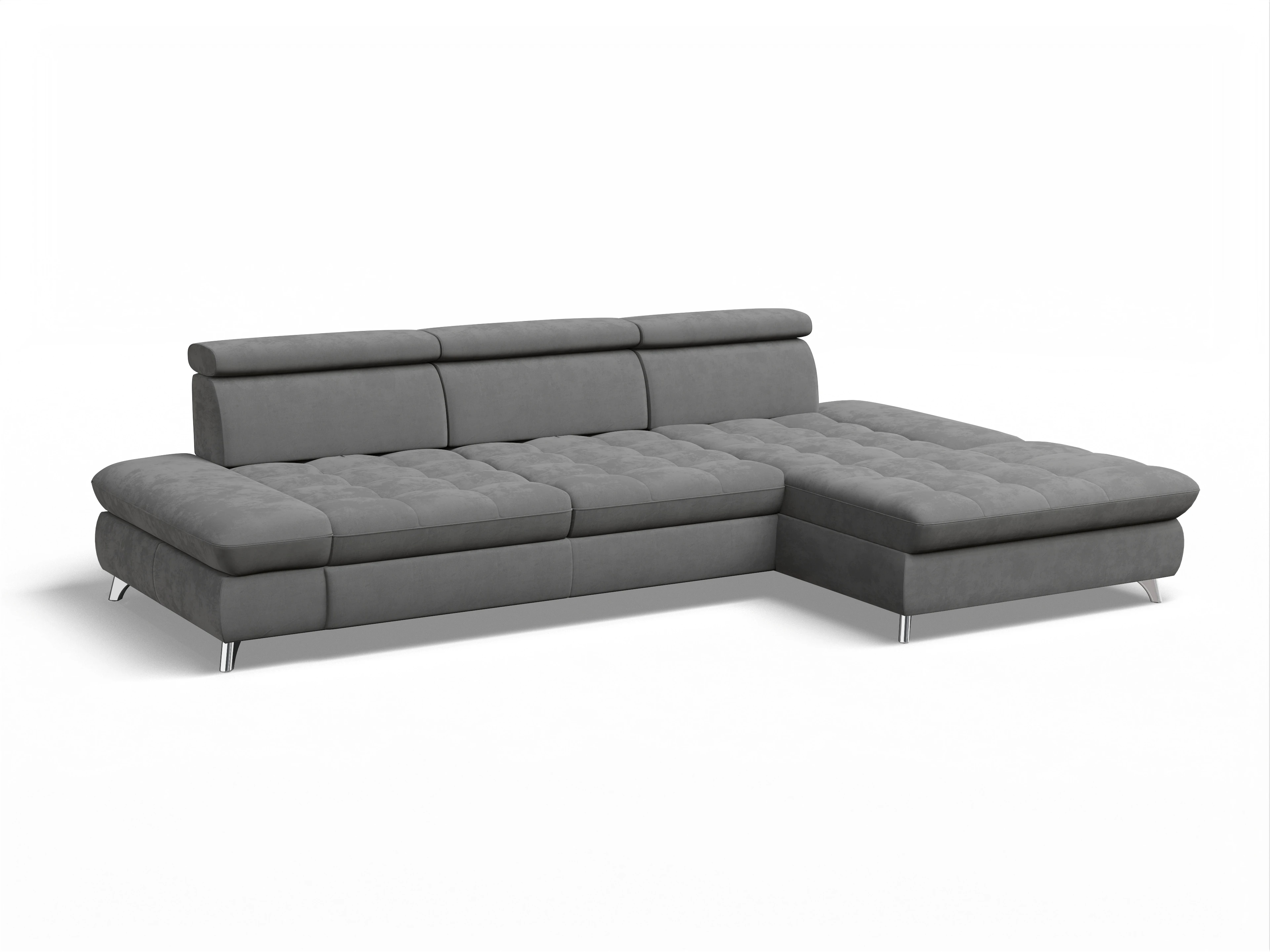 Ansicht des Produktes Memphis Stoff Ecksofa rechts Abschluss offen in Stoff Grau