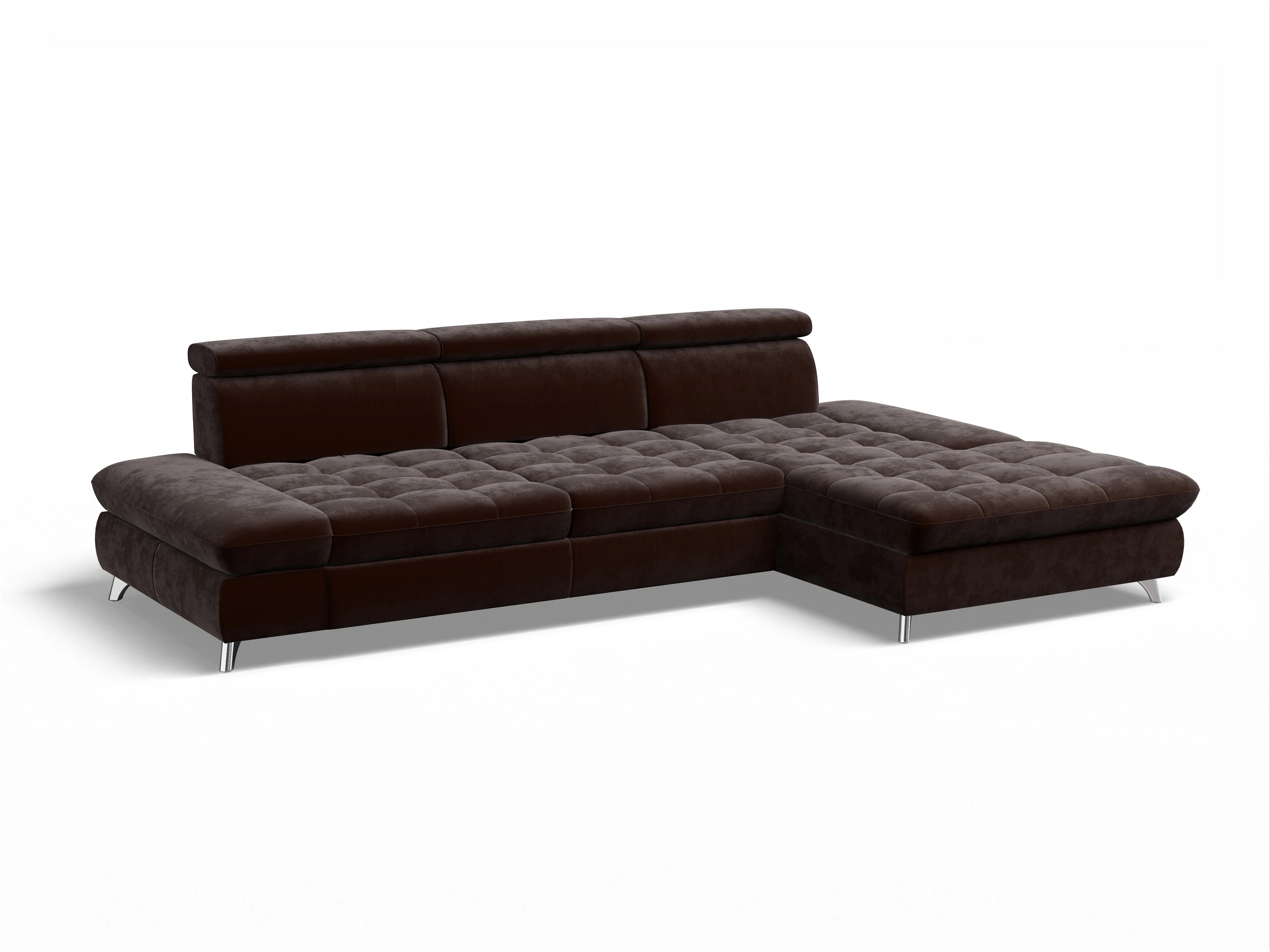 Ansicht des Produktes Memphis Stoff Ecksofa rechts Abschluss offen in Stoff Braun