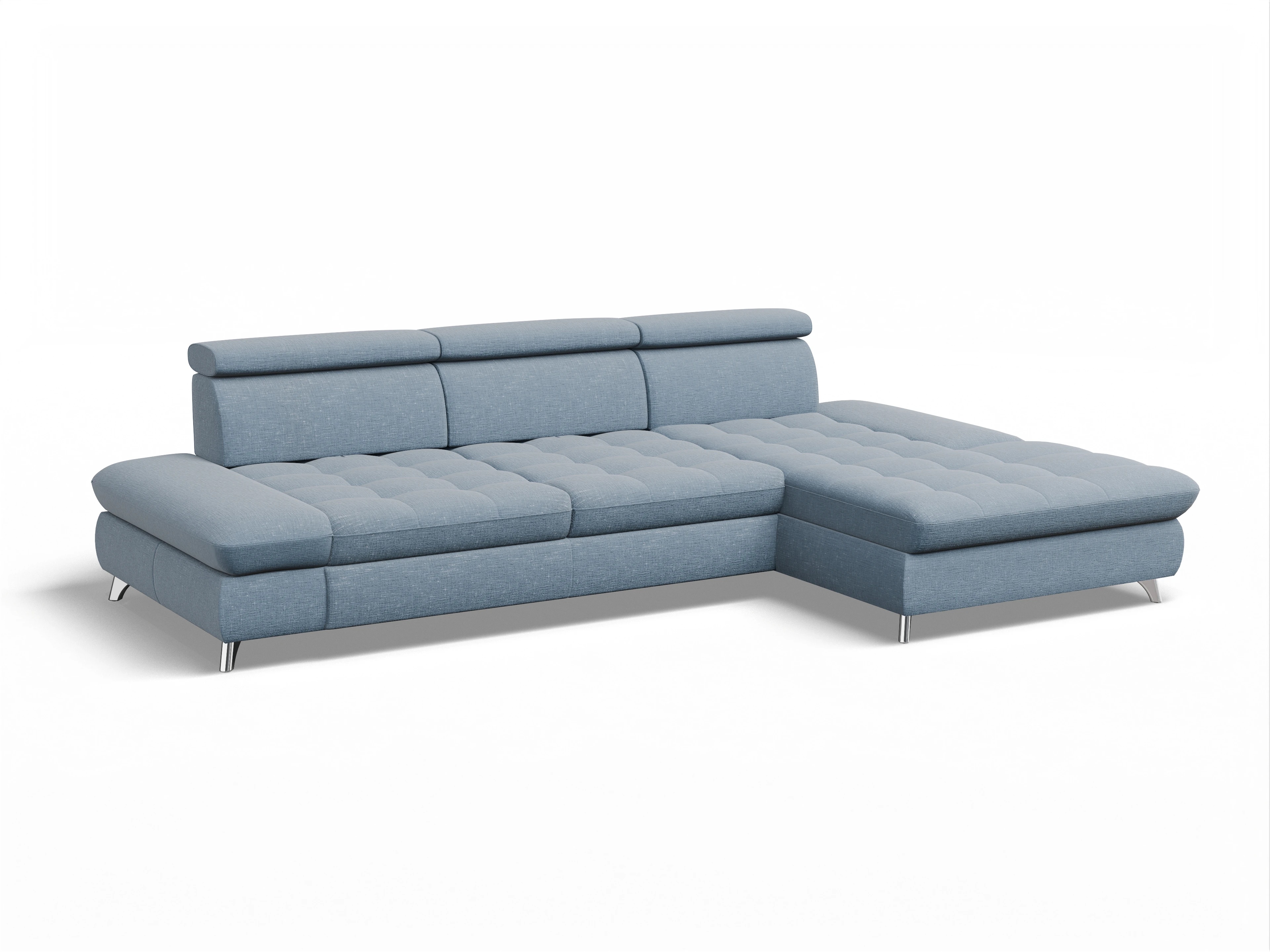 Ansicht des Produktes Memphis Stoff Ecksofa rechts Abschluss offen in Stoff Blau