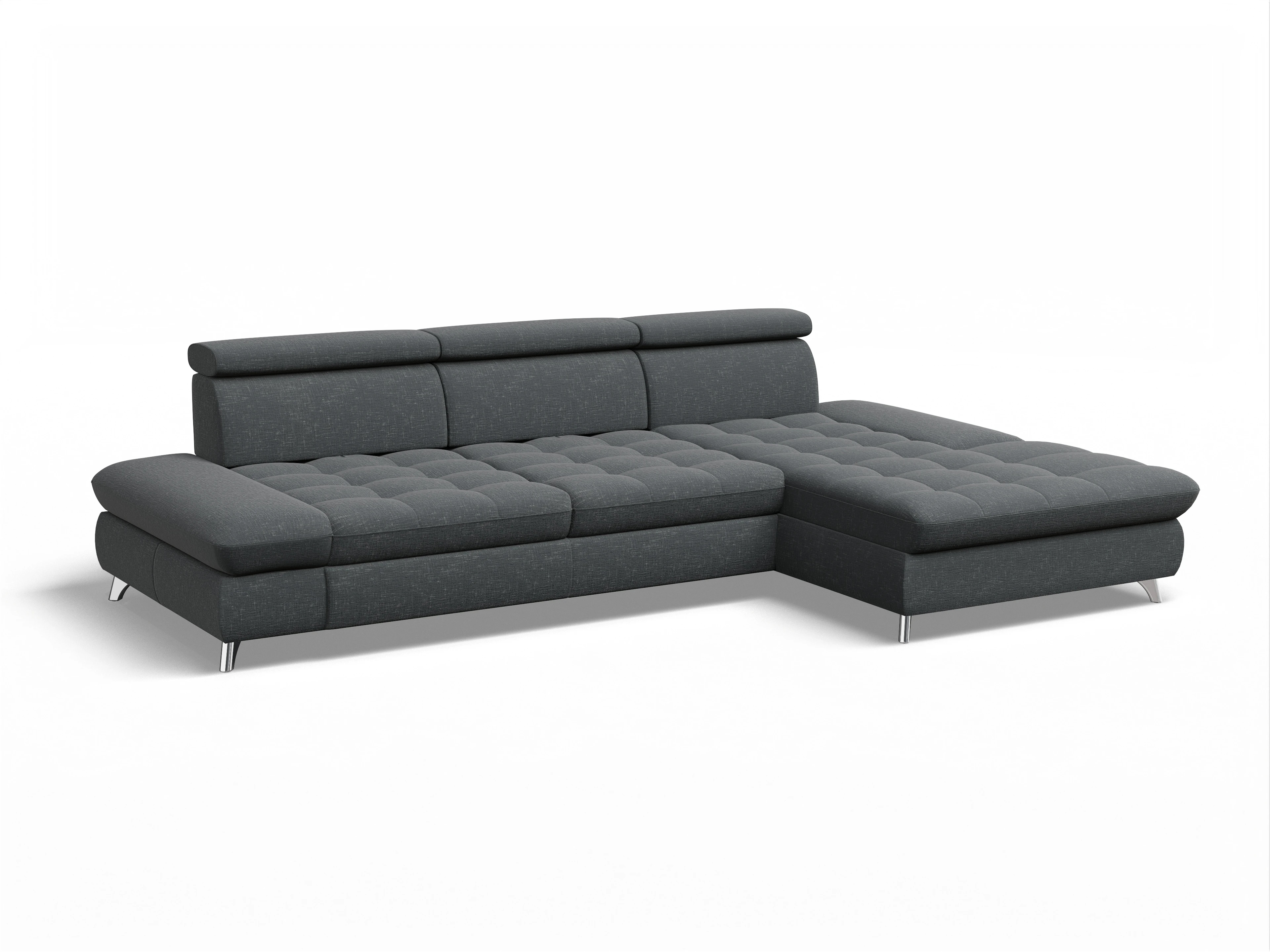 Ansicht des Produktes Memphis Stoff Ecksofa rechts Abschluss offen in Stoff Grau