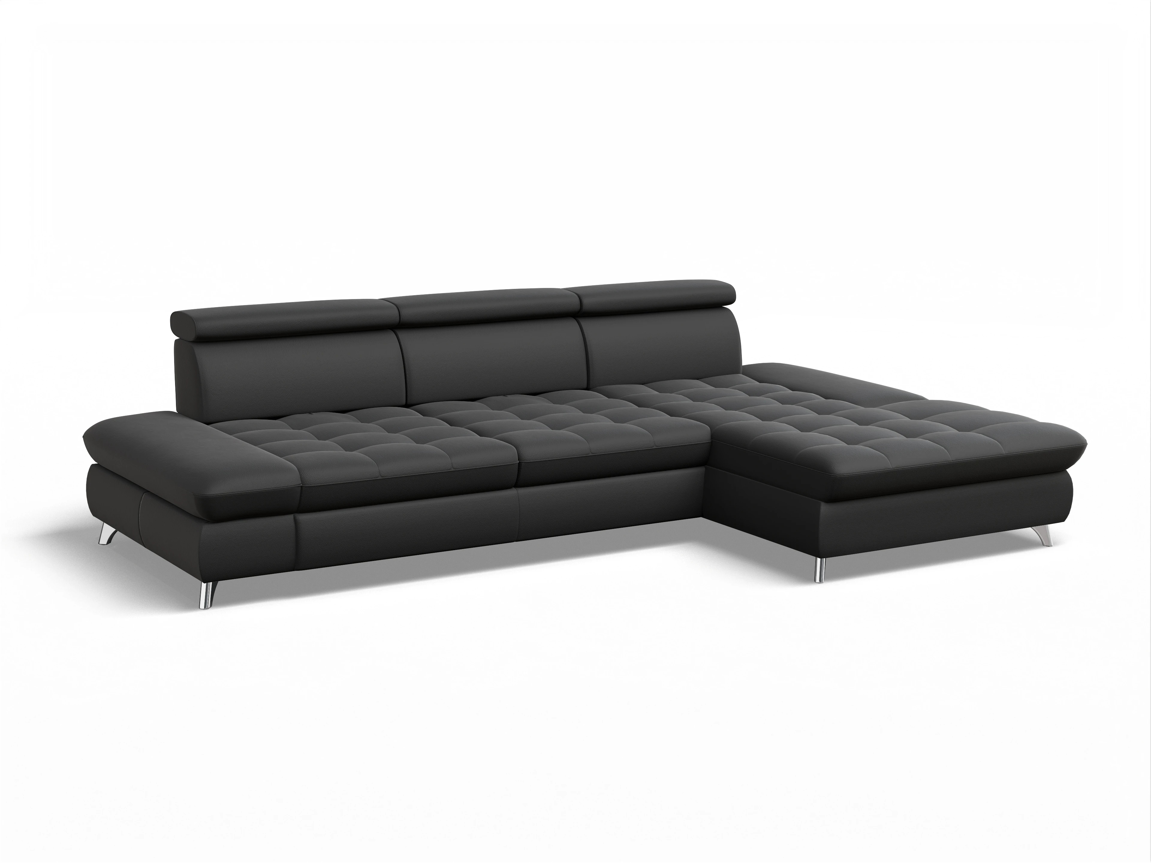 Ansicht des Produktes Memphis Stoff Ecksofa rechts Abschluss offen in Leder Schwarz