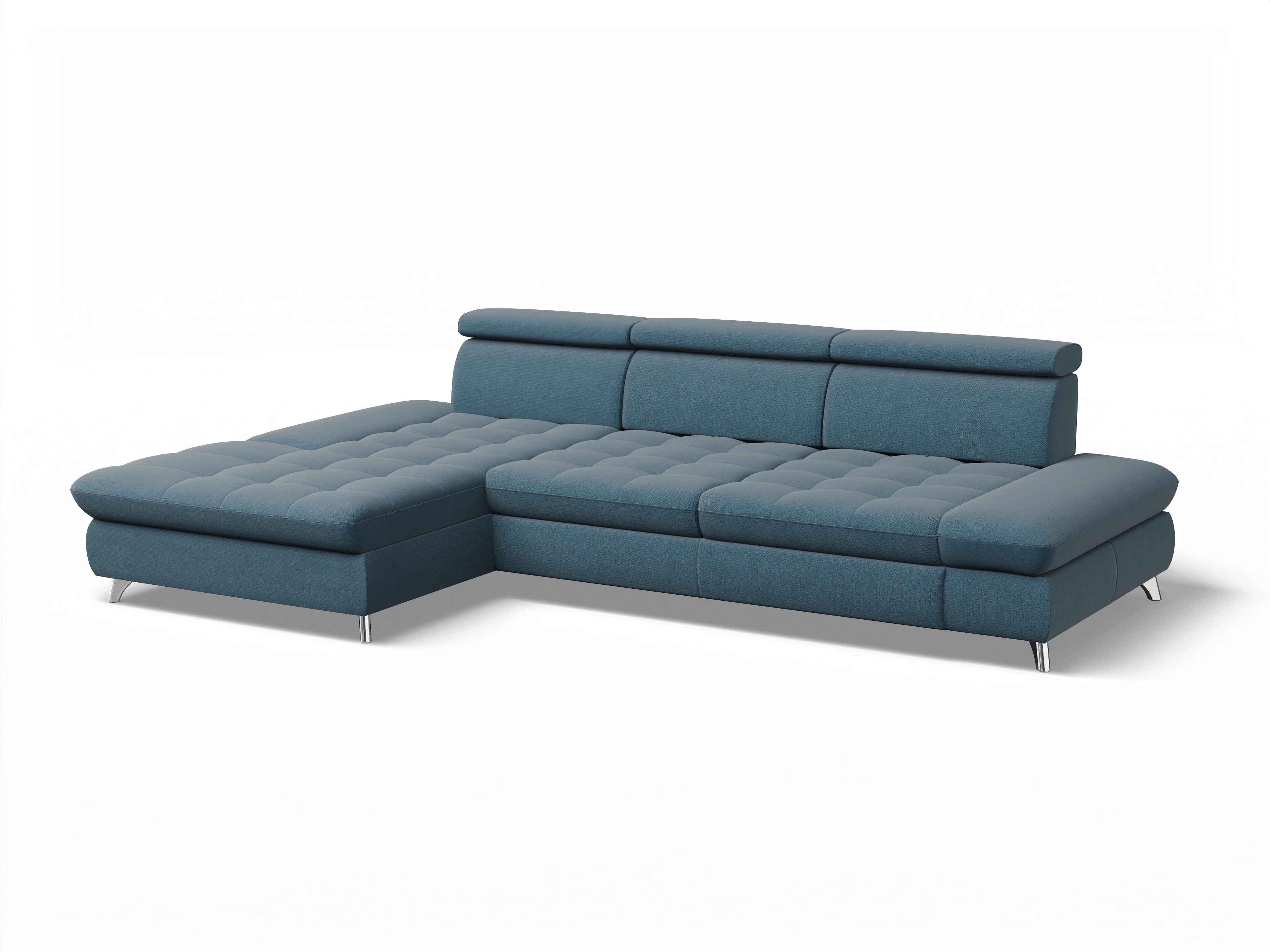 Ansicht des Produktes Memphis Stoff Ecksofa links Abschluss offen in Stoff Blau