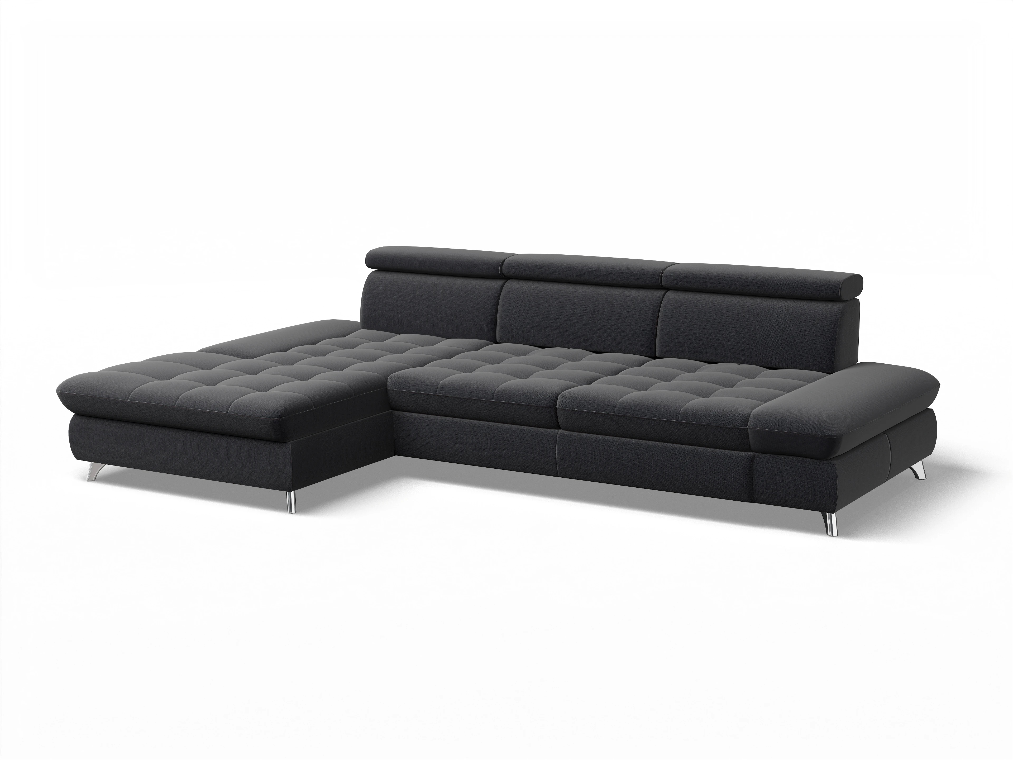 Ansicht des Produktes Memphis Stoff Ecksofa links Abschluss offen in Stoff Blau
