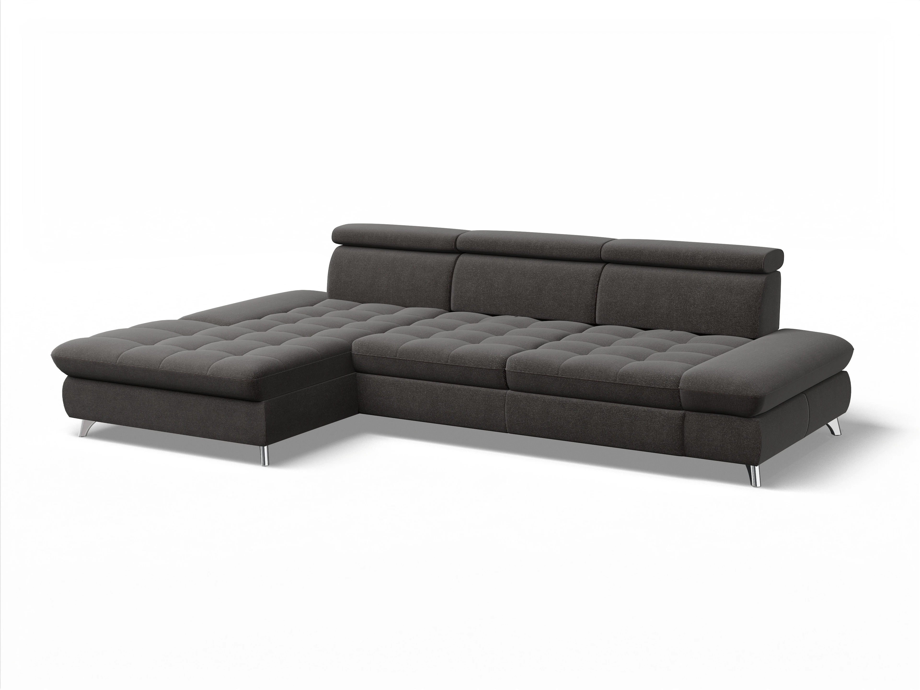 Ansicht des Produktes Memphis Stoff Ecksofa links Abschluss offen in Stoff Grau