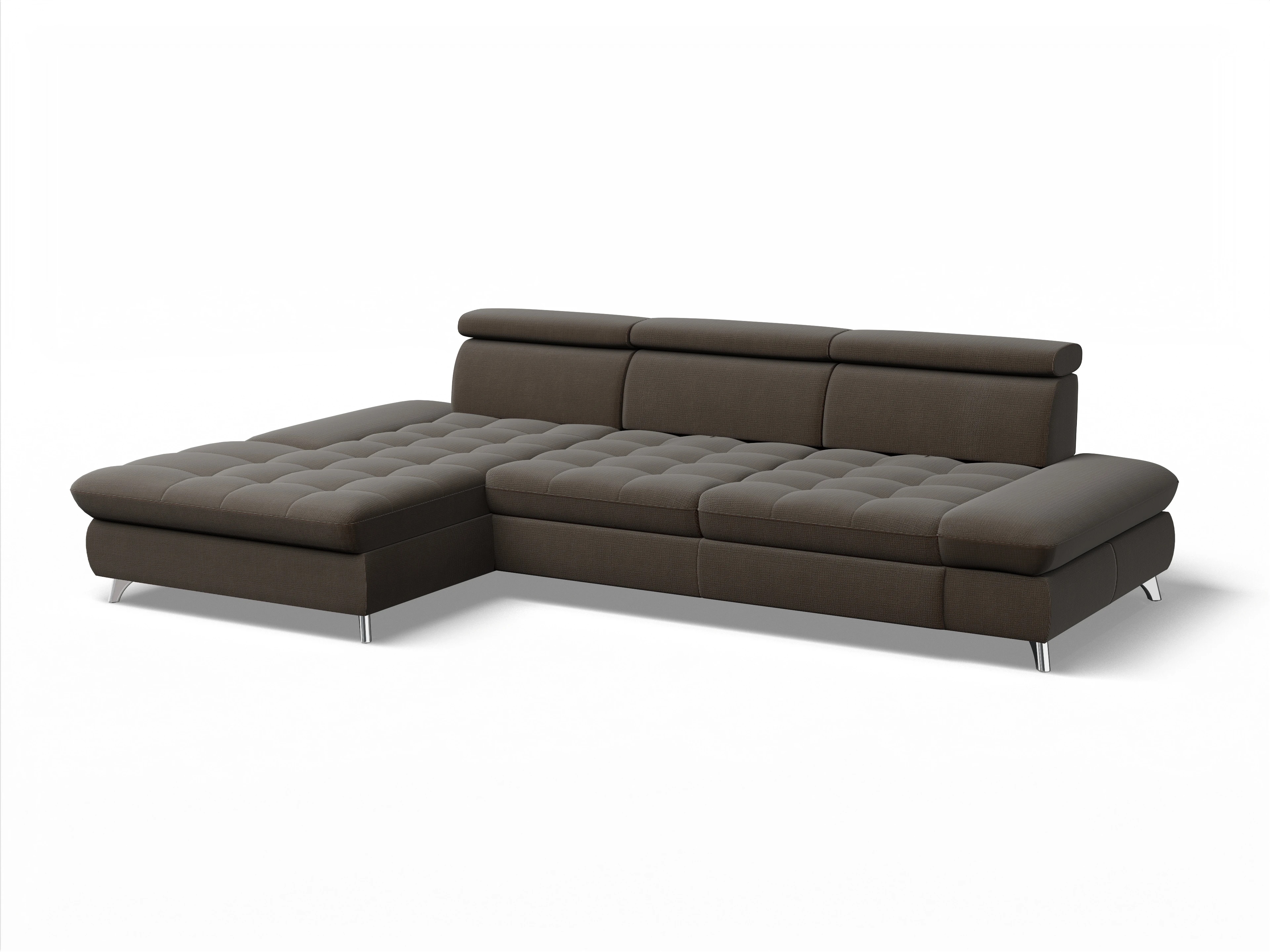 Ansicht des Produktes Memphis Stoff Ecksofa links Abschluss offen in Stoff Braun