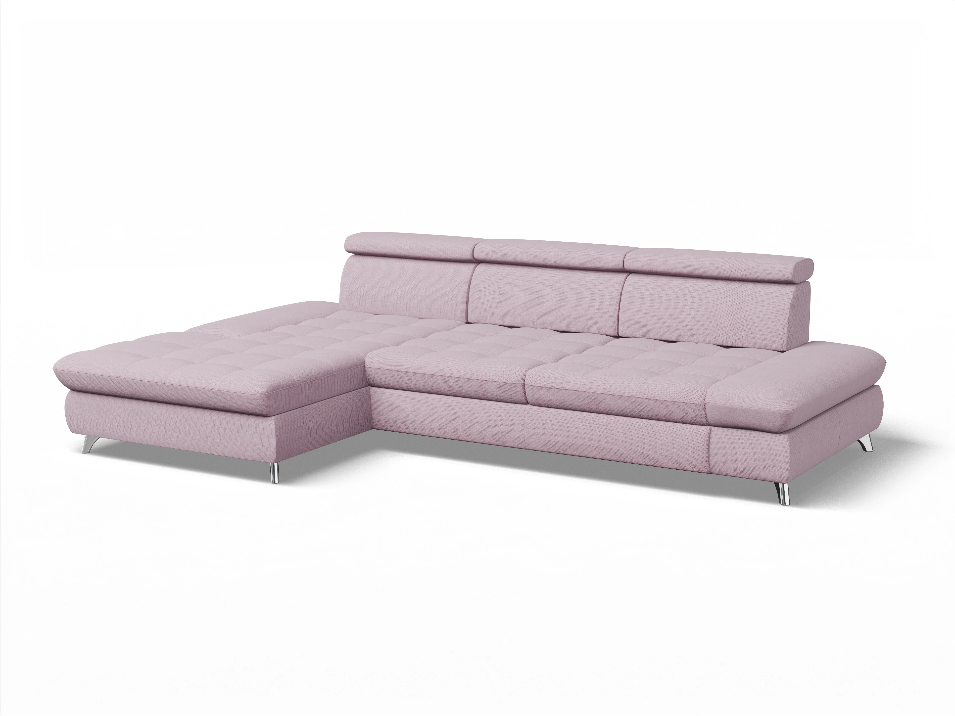 Ansicht des Produktes Memphis Stoff Ecksofa links Abschluss offen in Stoff Rosa
