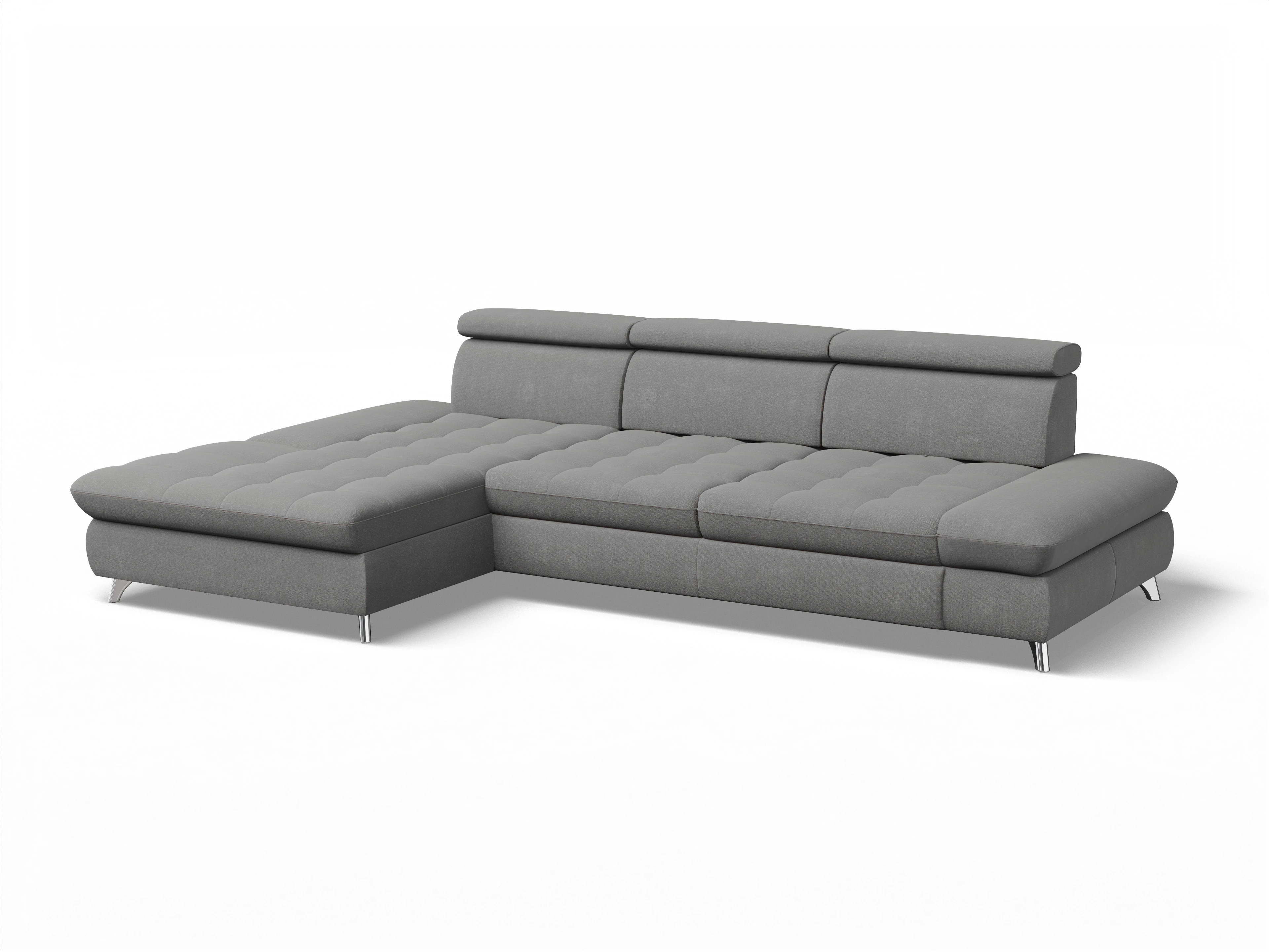 Ansicht des Produktes Memphis Stoff Ecksofa links Abschluss offen in Stoff Grau