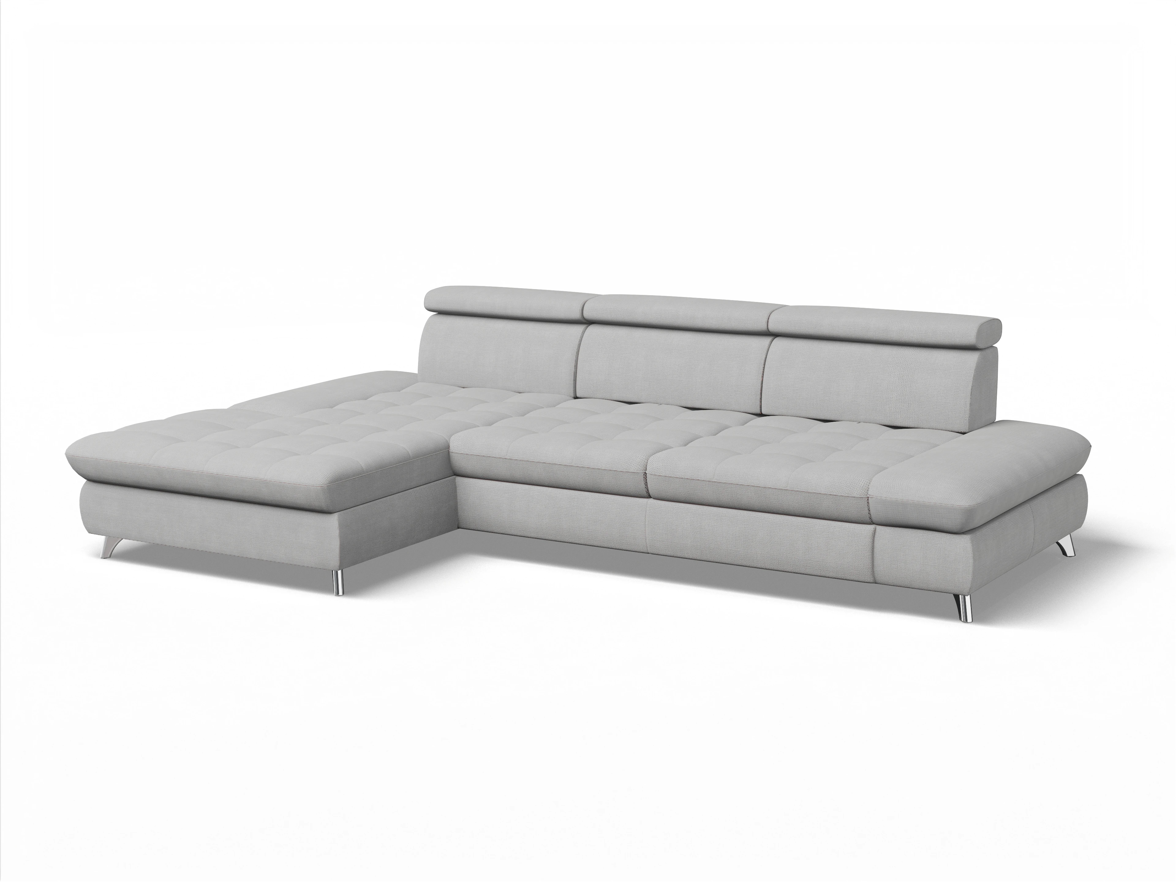 Ansicht des Produktes Memphis Stoff Ecksofa links Abschluss offen in Stoff Grau