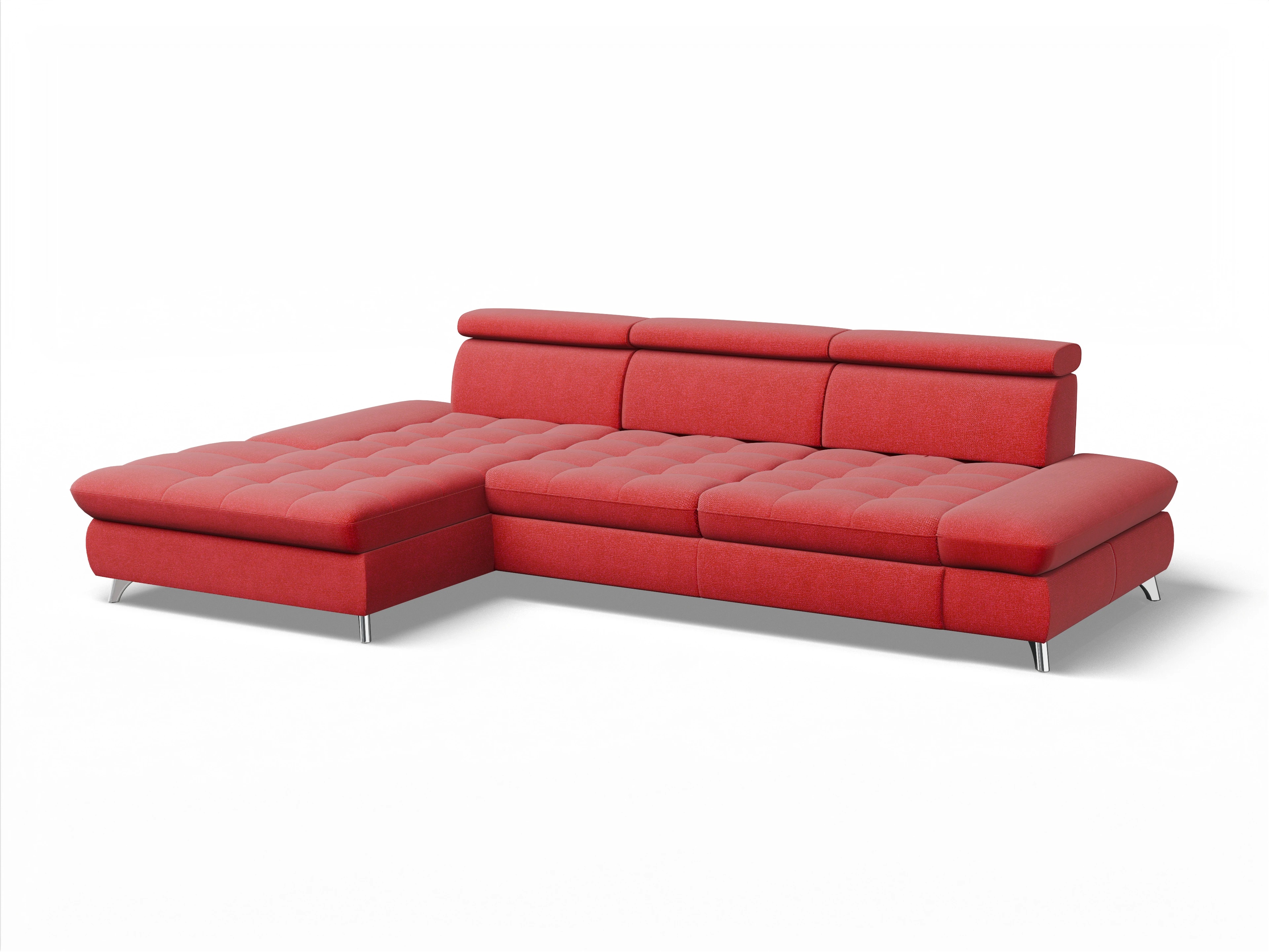 Ansicht des Produktes Memphis Stoff Ecksofa links Abschluss offen in Stoff Rot