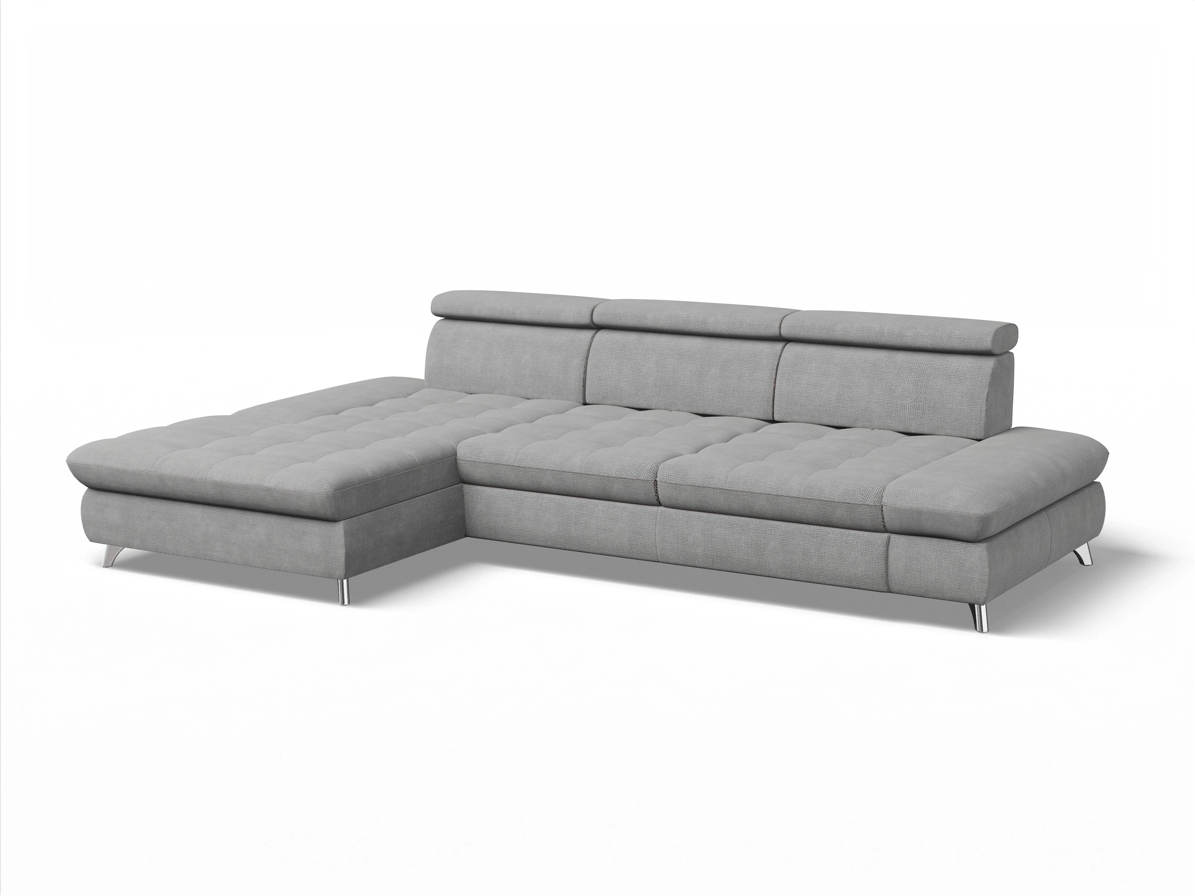 Ansicht des Produktes Memphis Stoff Ecksofa links Abschluss offen in Stoff Grau