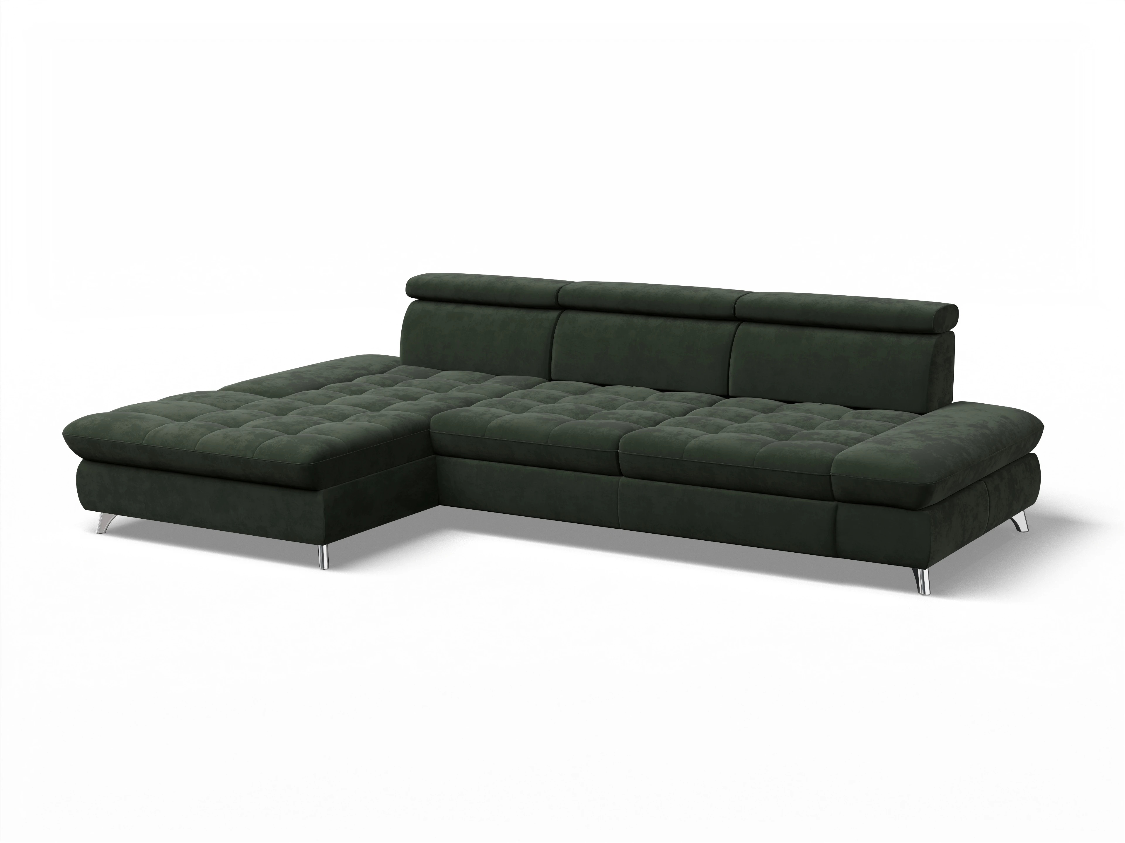 Ansicht des Produktes Memphis Stoff Ecksofa links Abschluss offen in Stoff Grün