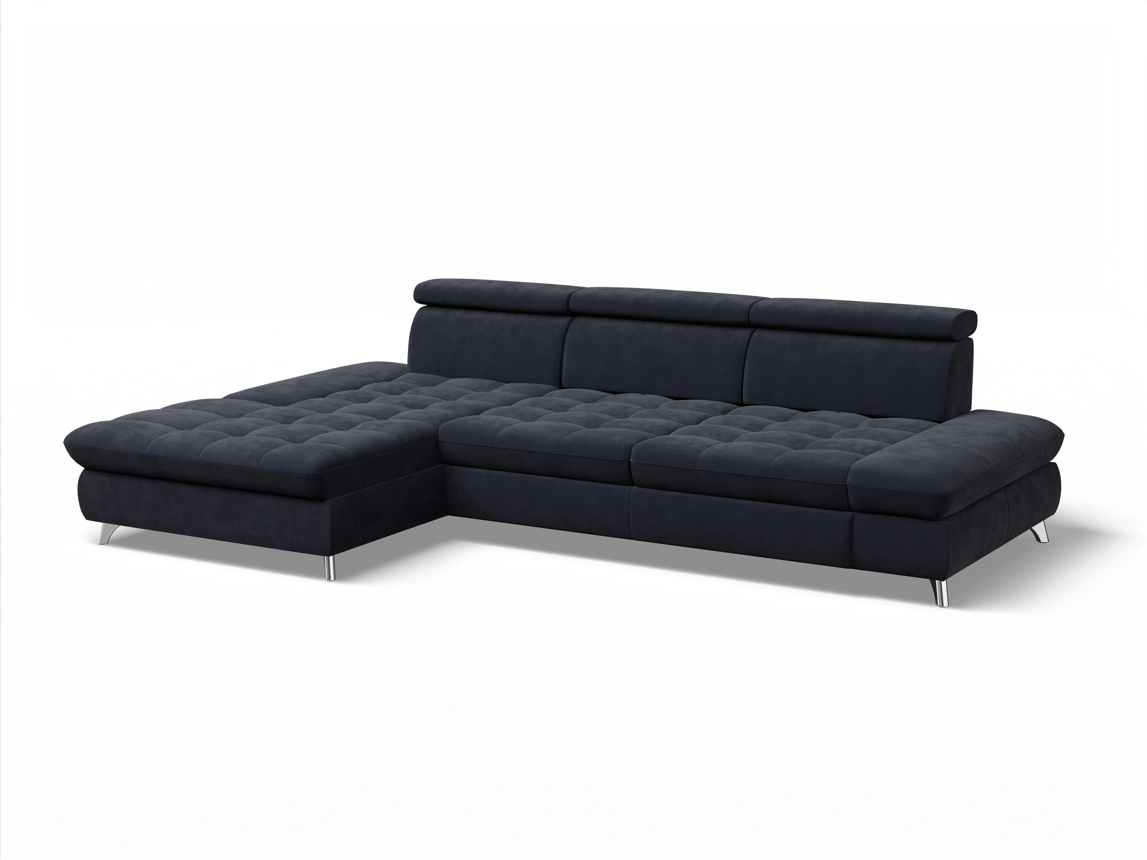 Ansicht des Produktes Memphis Stoff Ecksofa links Abschluss offen in Stoff Blau
