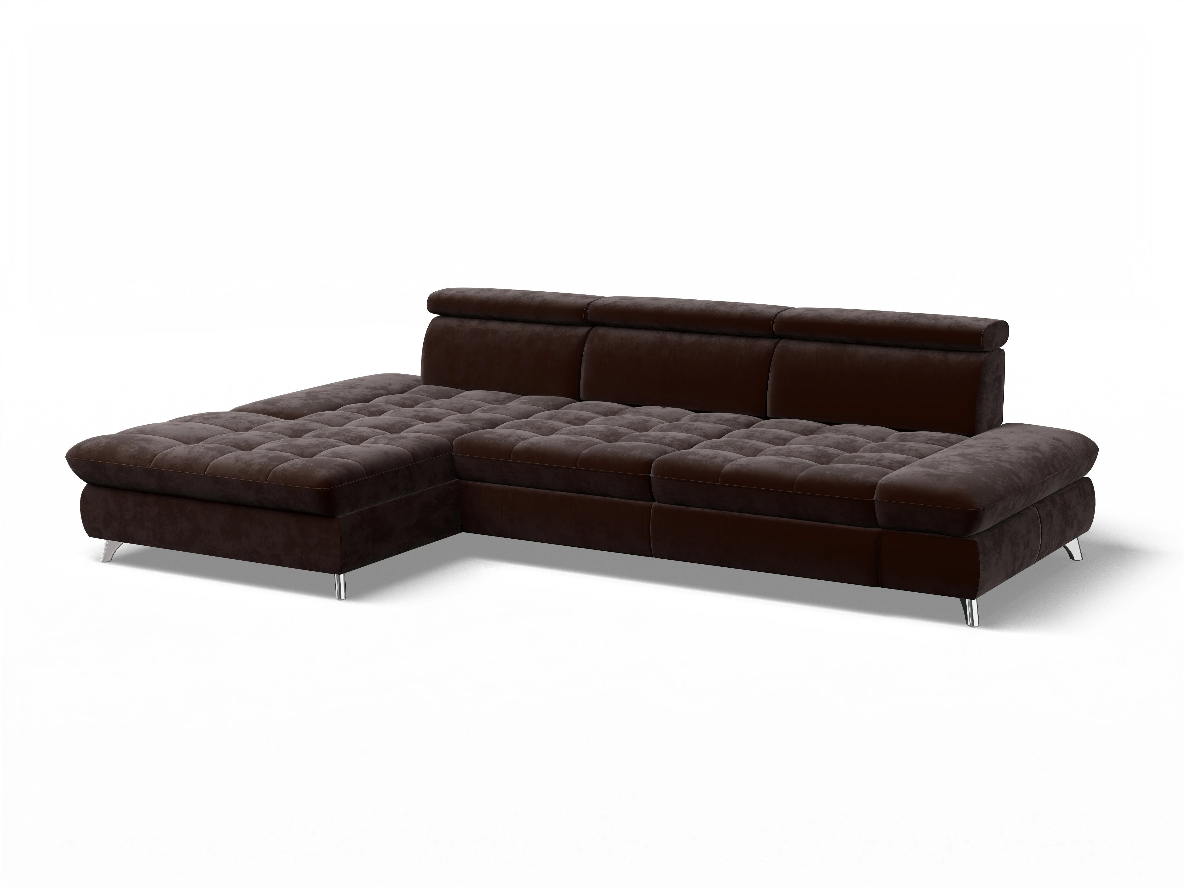 Ansicht des Produktes Memphis Stoff Ecksofa links Abschluss offen in Stoff Braun