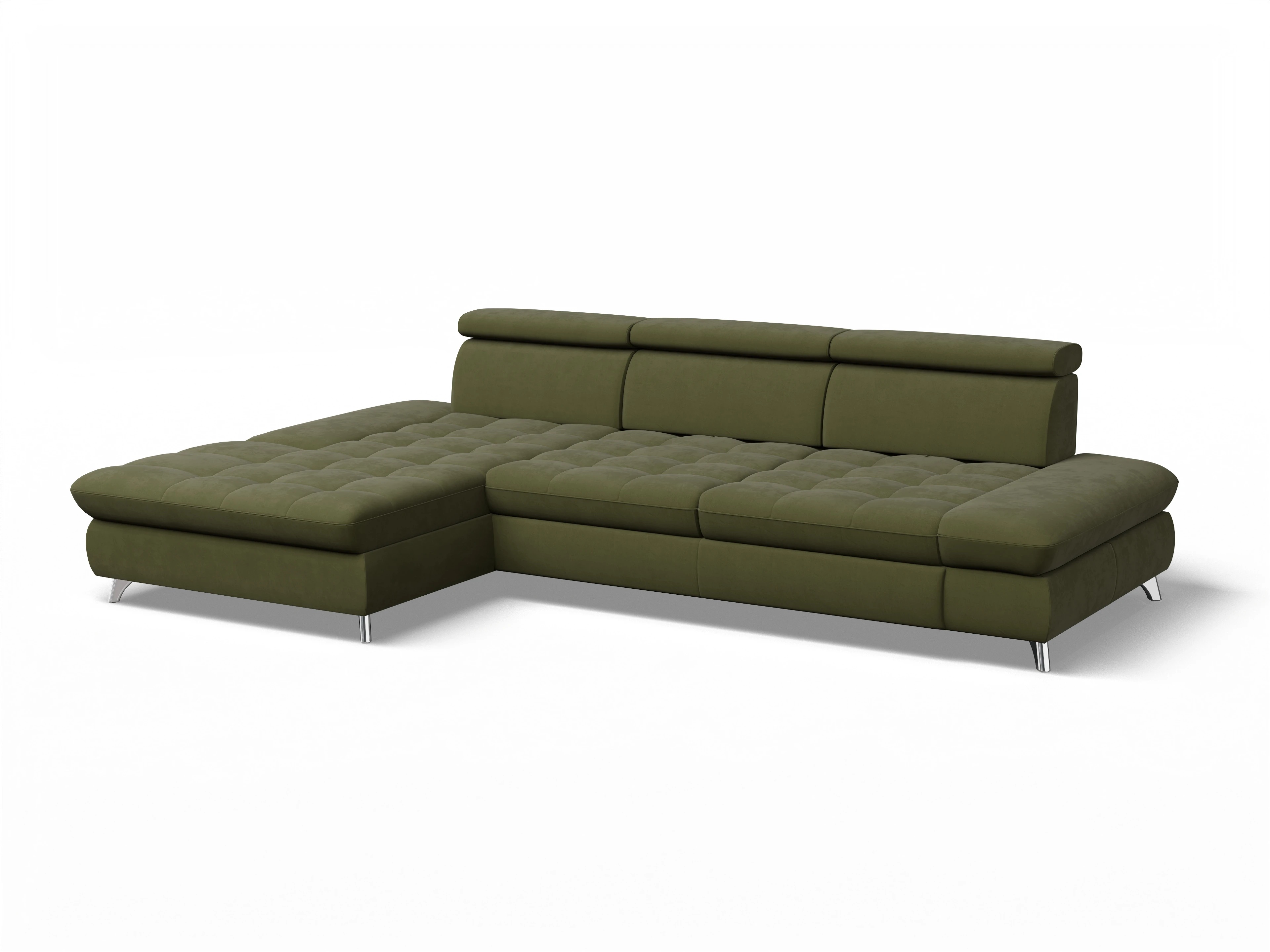 Ansicht des Produktes Memphis Stoff Ecksofa links Abschluss offen in Stoff Grün