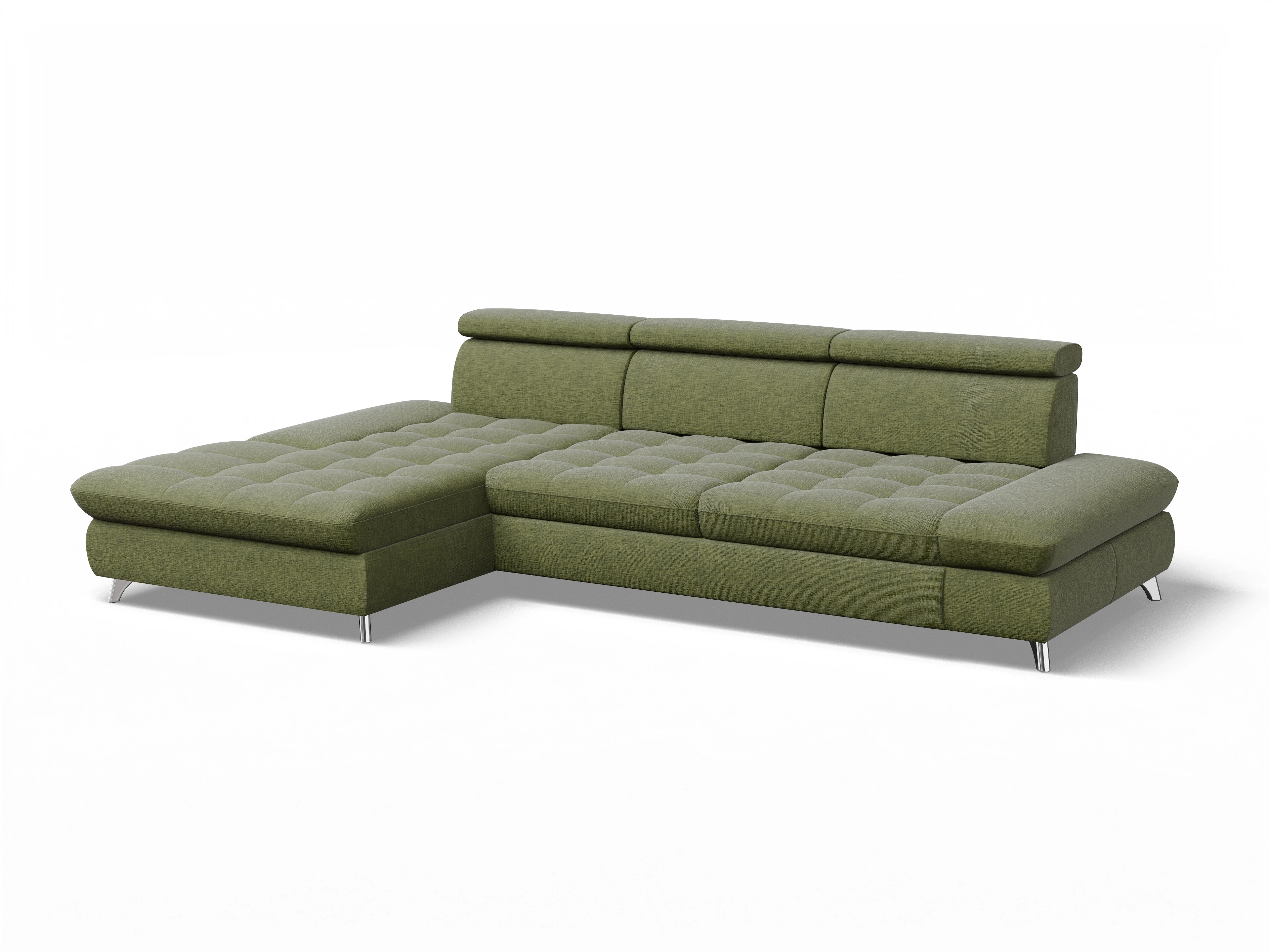 Ansicht des Produktes Memphis Stoff Ecksofa links Abschluss offen in Stoff Grün