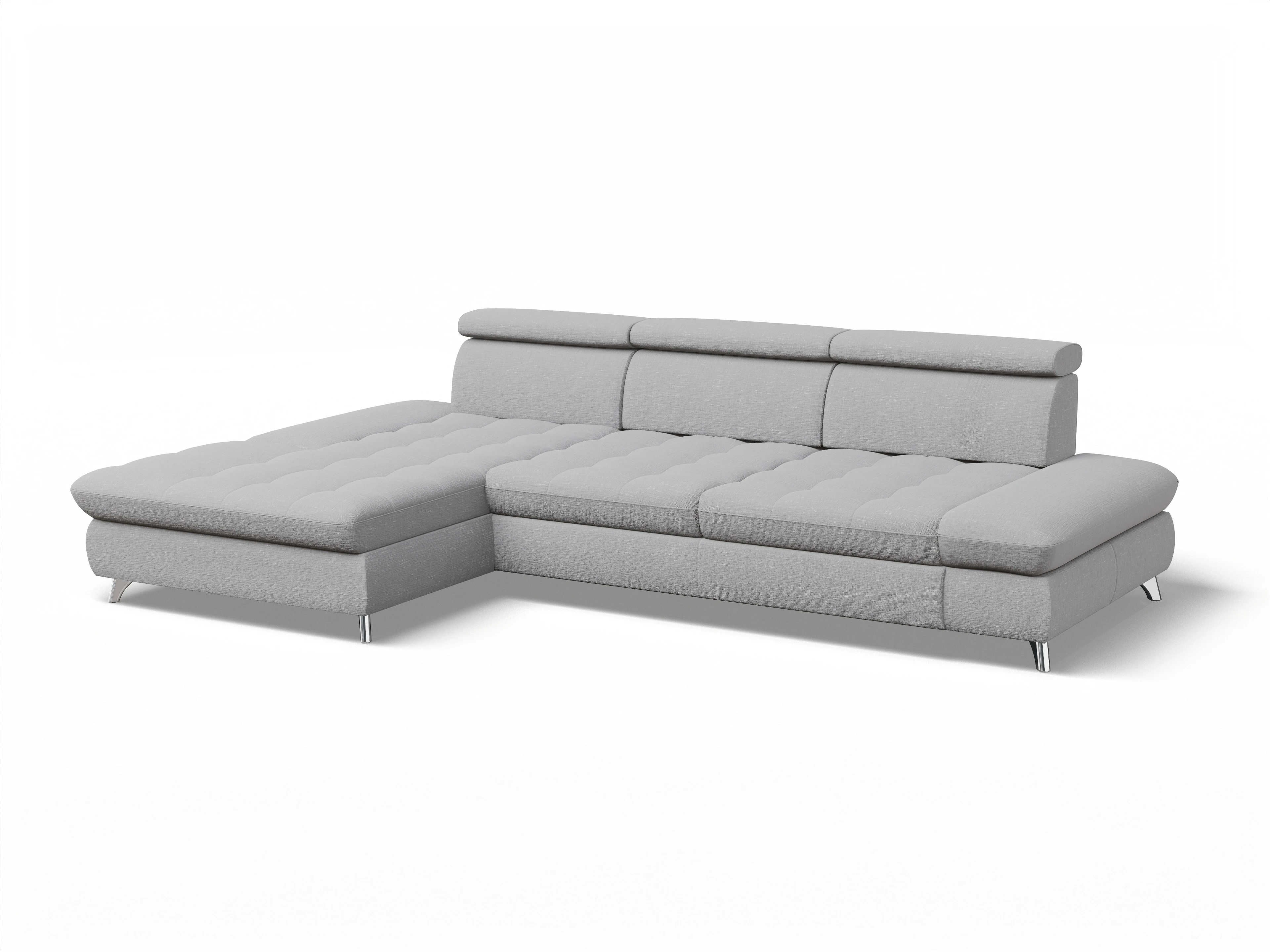 Ansicht des Produktes Memphis Stoff Ecksofa links Abschluss offen in Stoff Grau