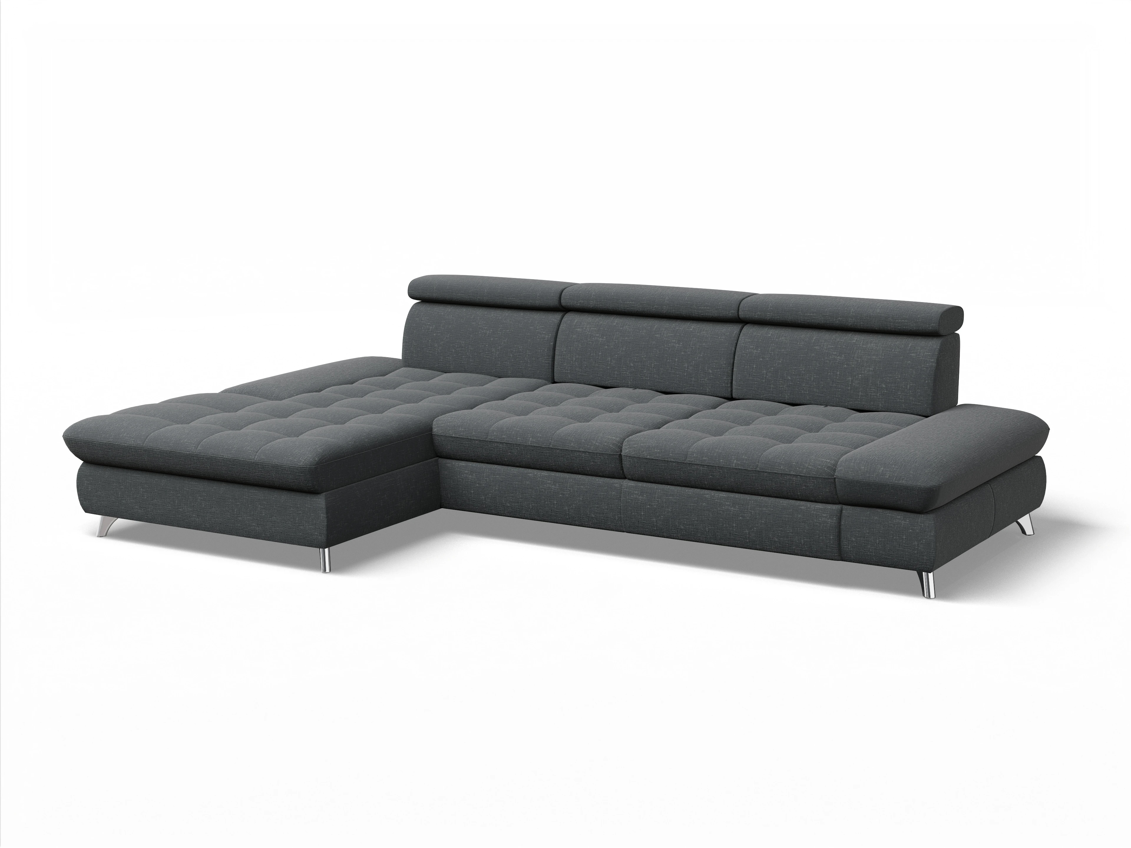 Ansicht des Produktes Memphis Stoff Ecksofa links Abschluss offen in Stoff Grau