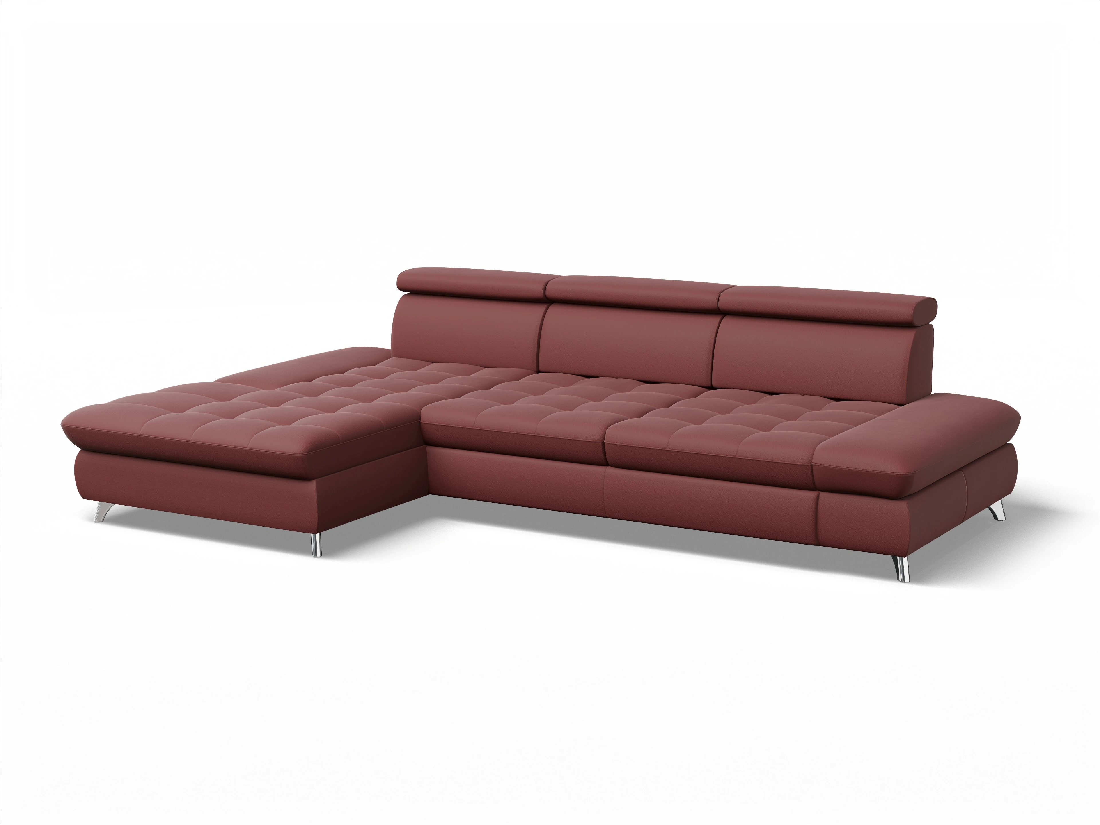 Ansicht des Produktes Memphis Stoff Ecksofa links Abschluss offen in Leder Rot