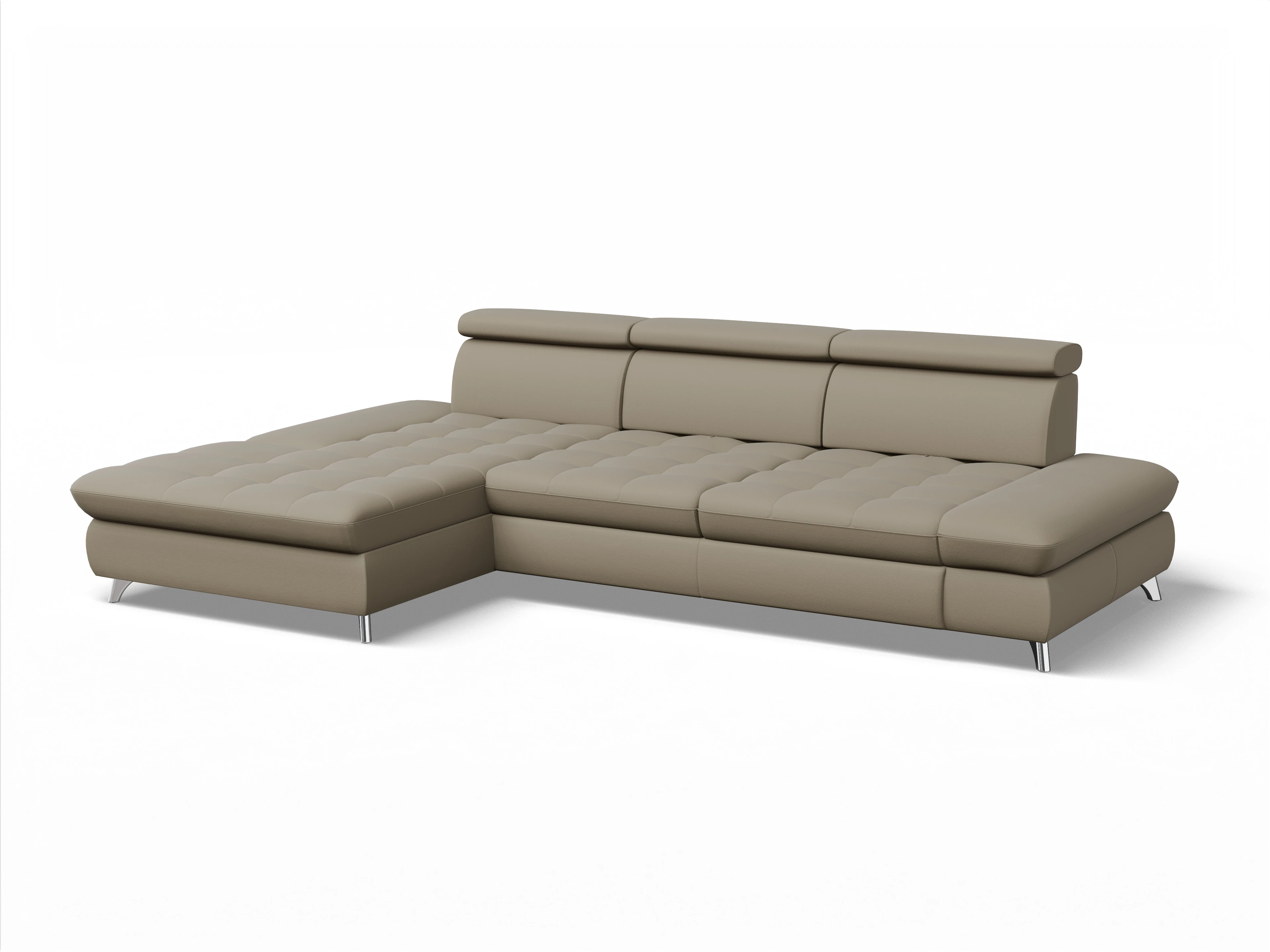 Ansicht des Produktes Memphis Stoff Ecksofa links Abschluss offen in Leder Braun