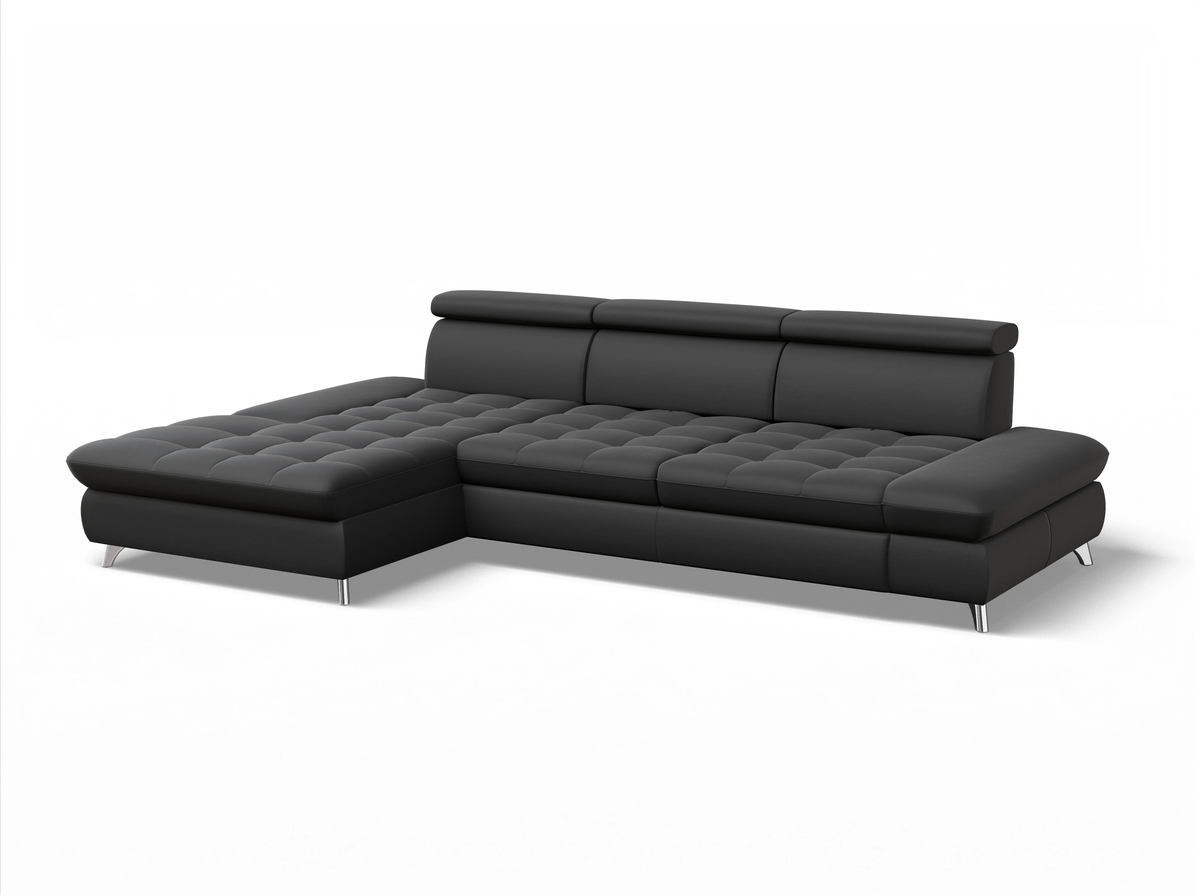 Ansicht des Produktes Memphis Stoff Ecksofa links Abschluss offen in Leder Schwarz