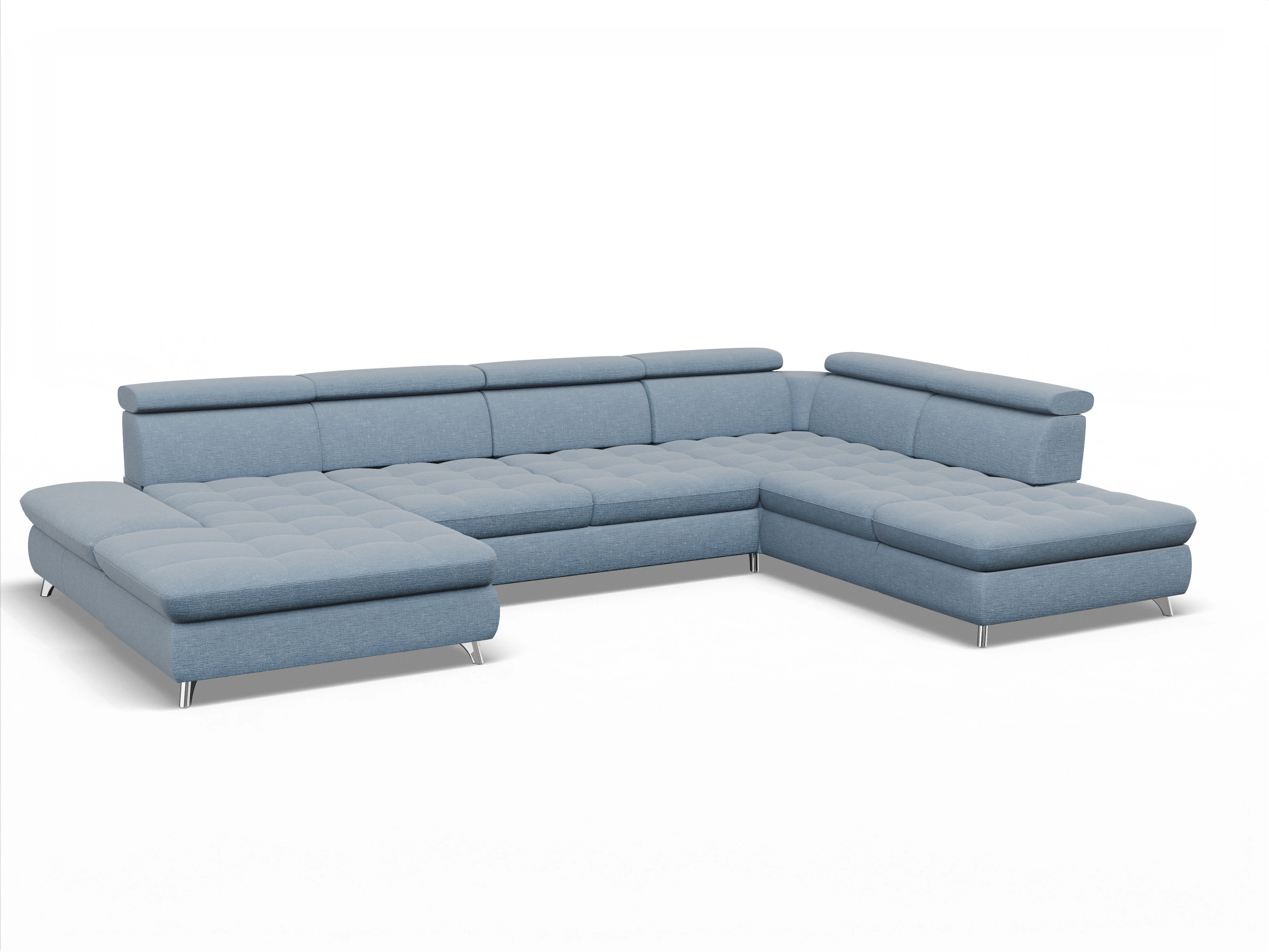 Ansicht des Produktes Memphis Stoff Wohnlandschaft offen beidseitig in Stoff Blau