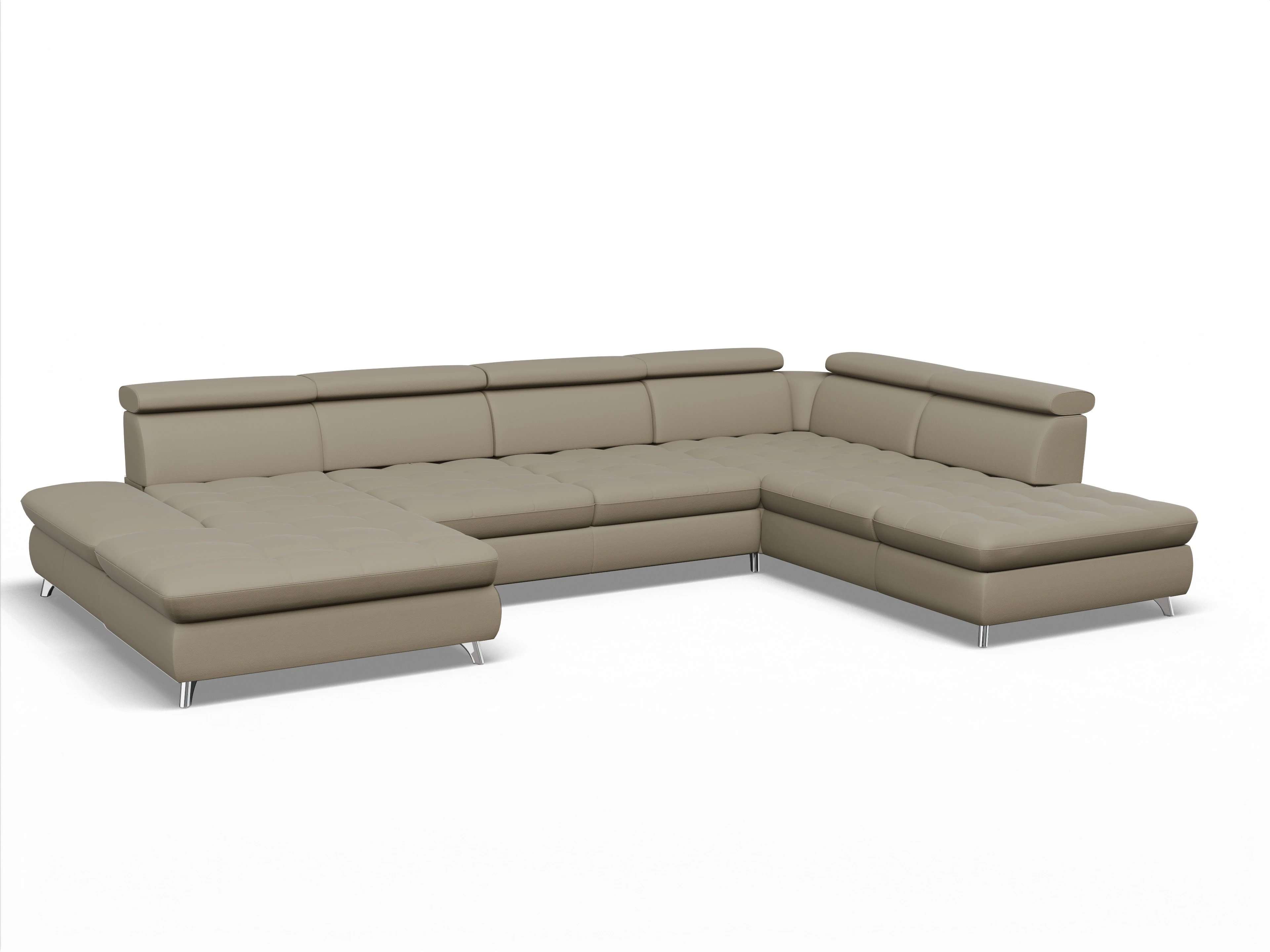 Ansicht des Produktes Memphis Stoff Wohnlandschaft offen beidseitig in Leder Braun
