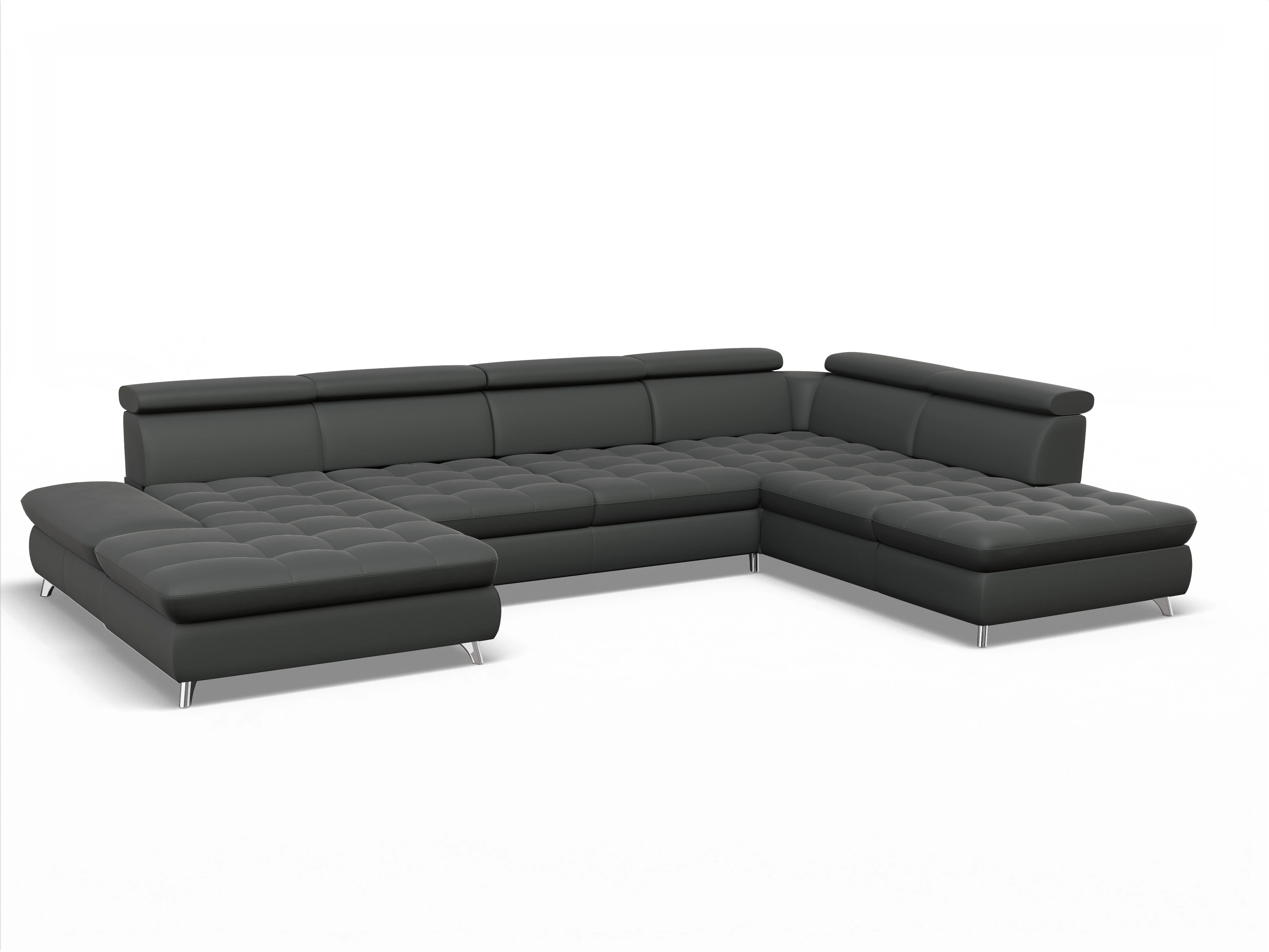 Ansicht des Produktes Memphis Stoff Wohnlandschaft offen beidseitig in Leder Grau