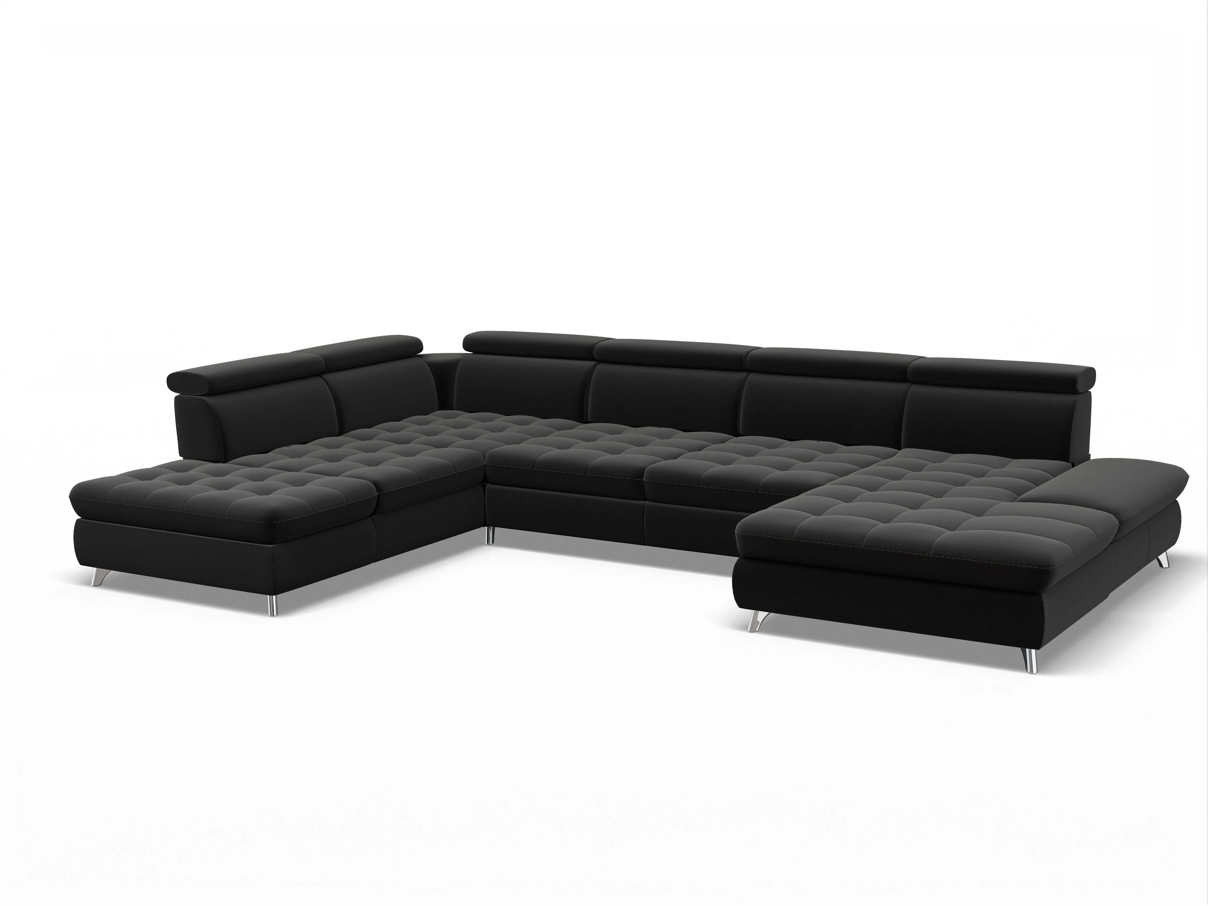 Ansicht des Produktes Memphis Stoff Wohnlandschaft offen beidseitig in Stoff Schwarz