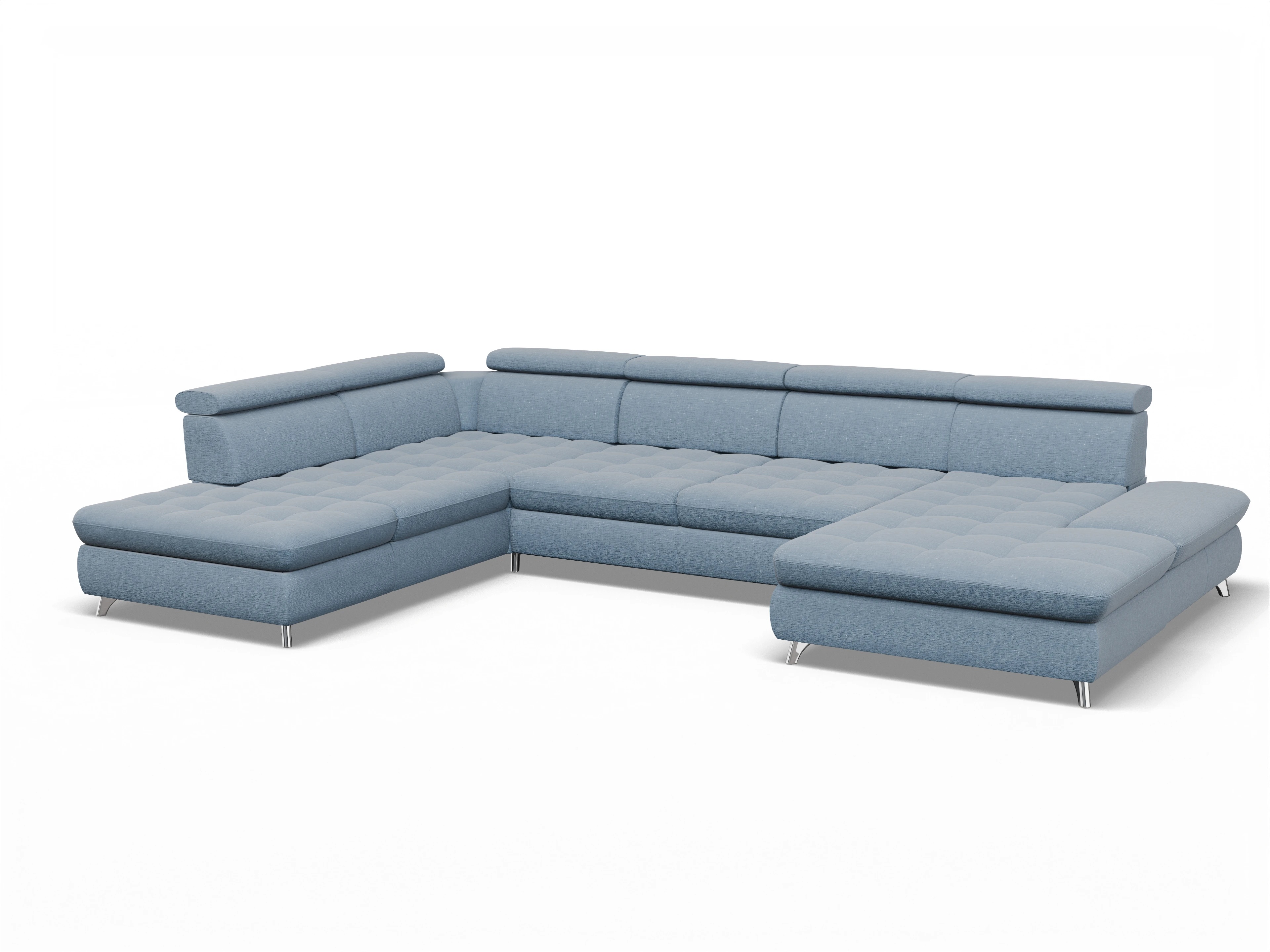 Ansicht des Produktes Memphis Stoff Wohnlandschaft offen beidseitig in Stoff Blau