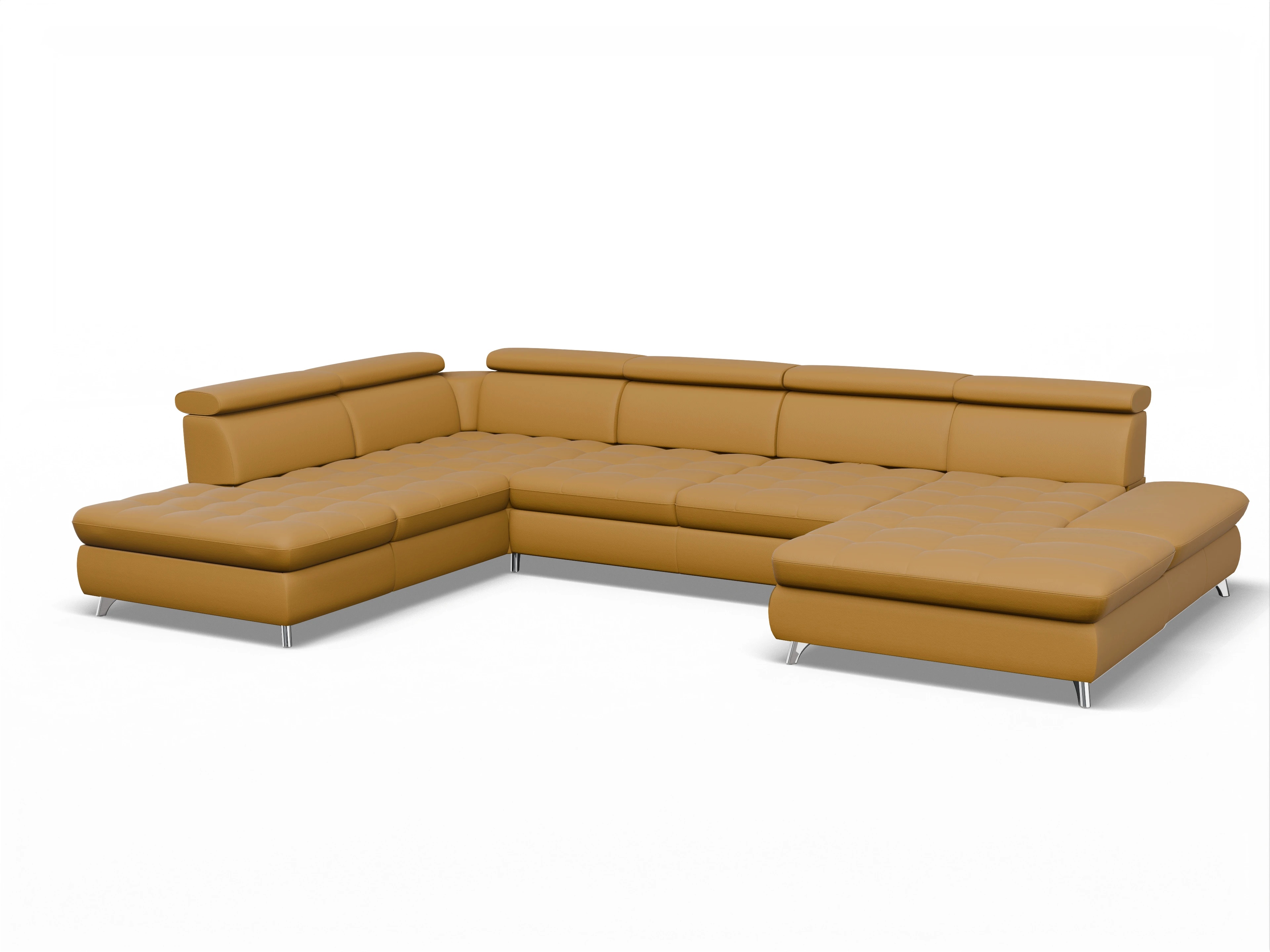 Ansicht des Produktes Memphis Stoff Wohnlandschaft offen beidseitig in Leder Gelb