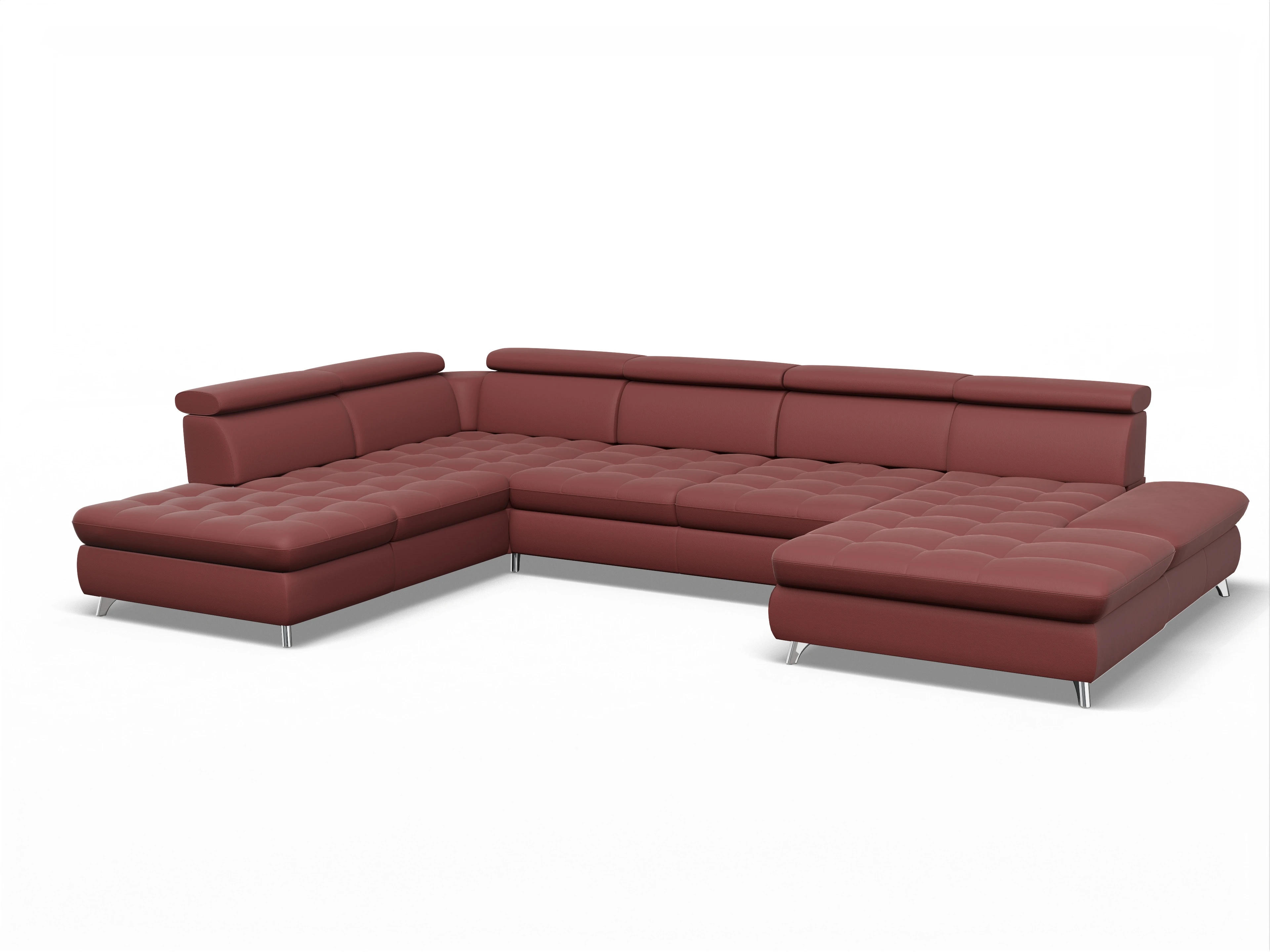 Ansicht des Produktes Memphis Stoff Wohnlandschaft offen beidseitig in Leder Rot